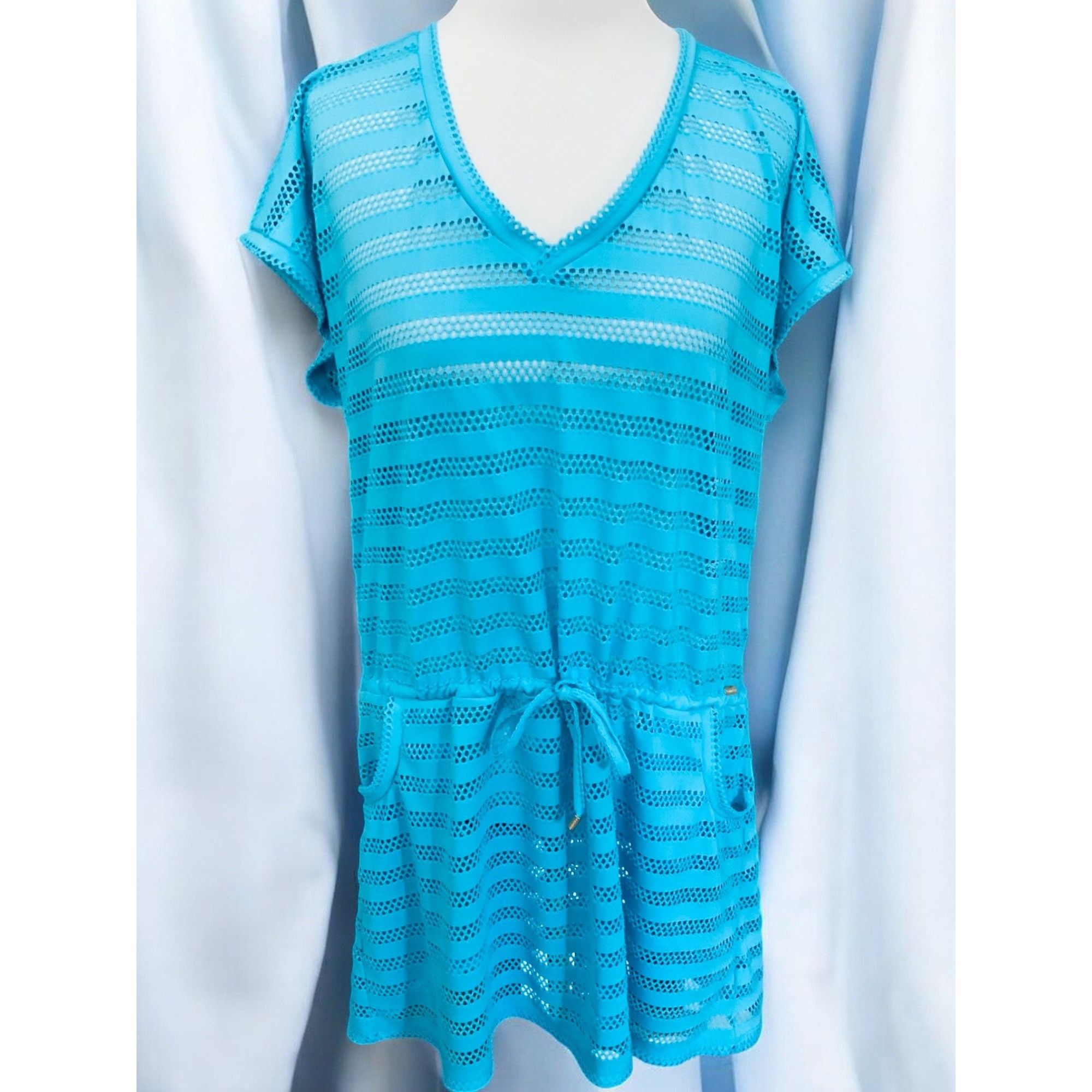 Calvin Klein Calvin Klein Womens Large Vneck Short Sleeve Romper Dress L Size L / US 10 / IT 46 - 8 Thumbnail