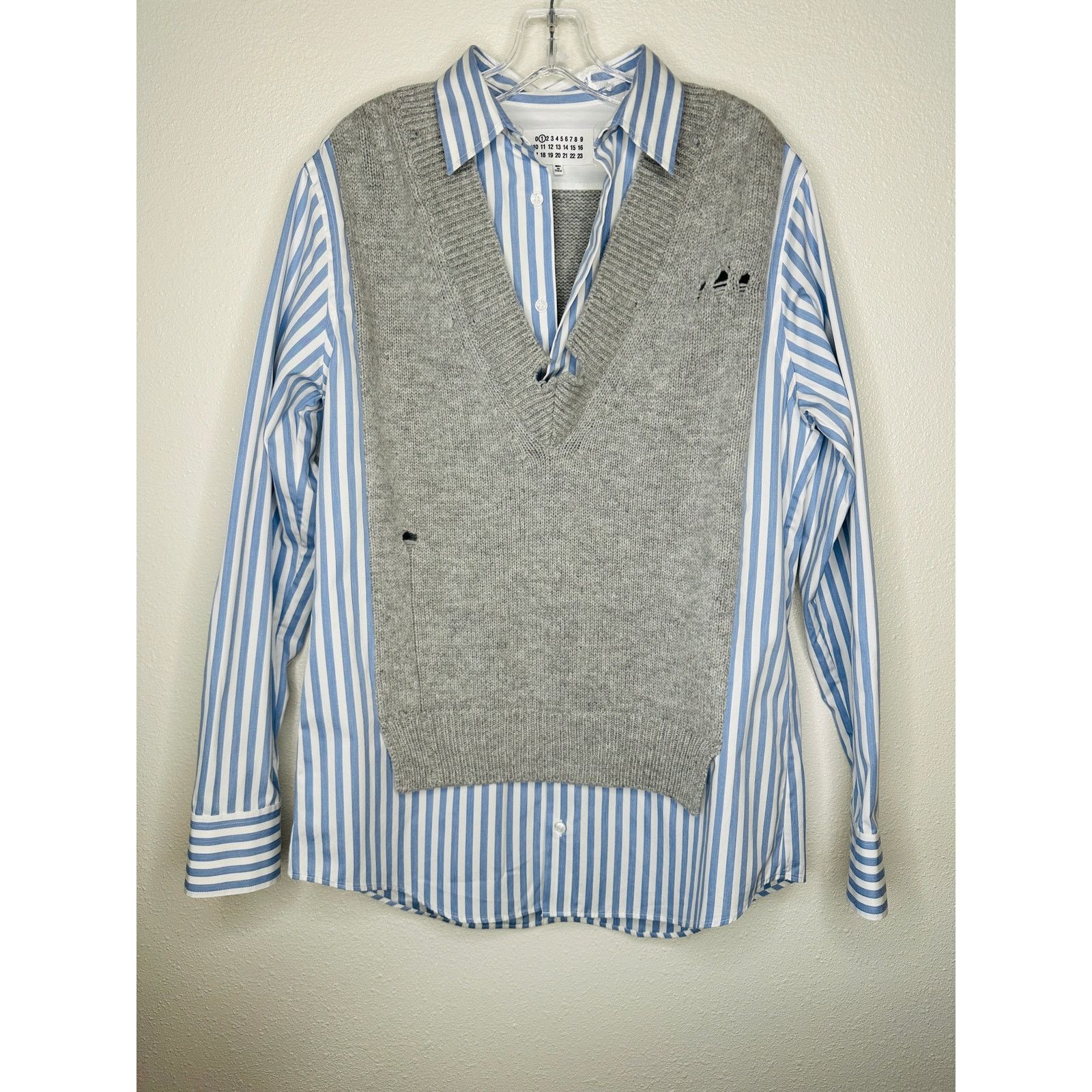 Maison Margiela Maison Margiela Distressed Gray Vest Layered Stripe Shirt Size L / US 10 / IT 46 - 1 Thumbnail