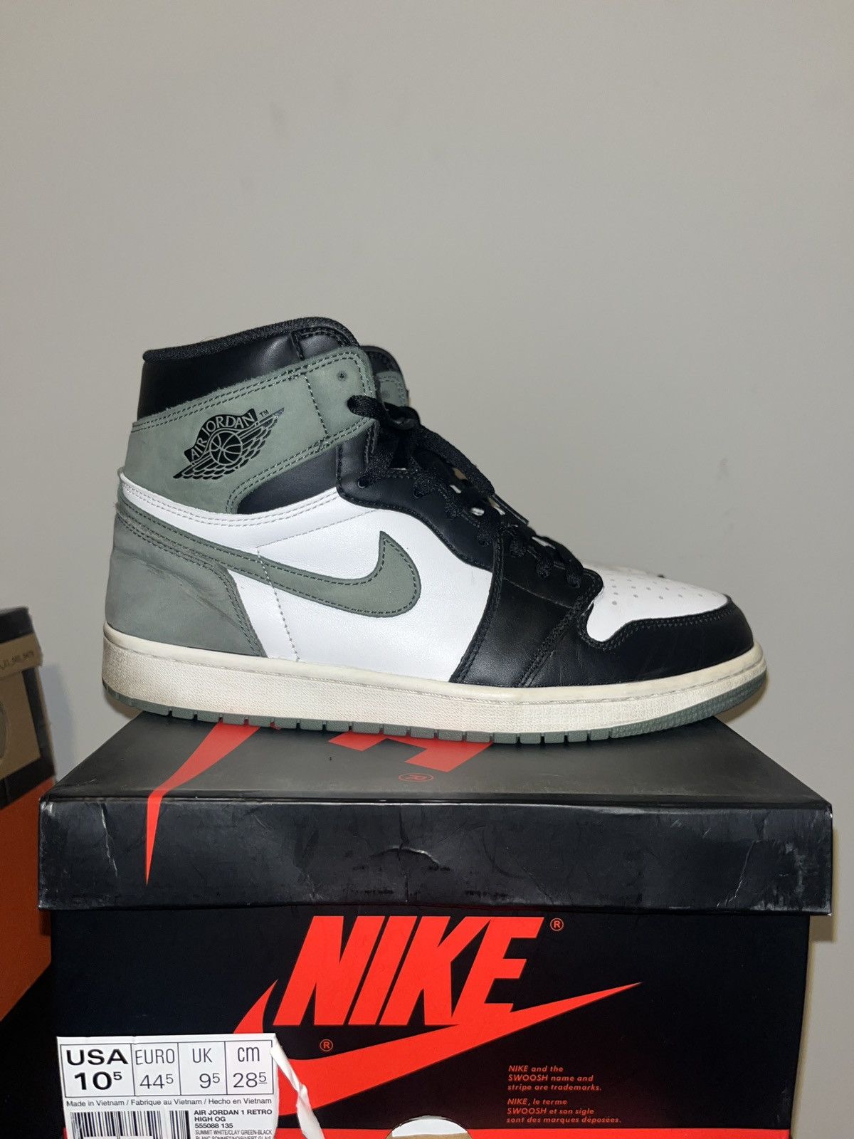 image of Jordan Nike Jordan 1 Clay Green Shoes in White, Men's (Size 10.5)