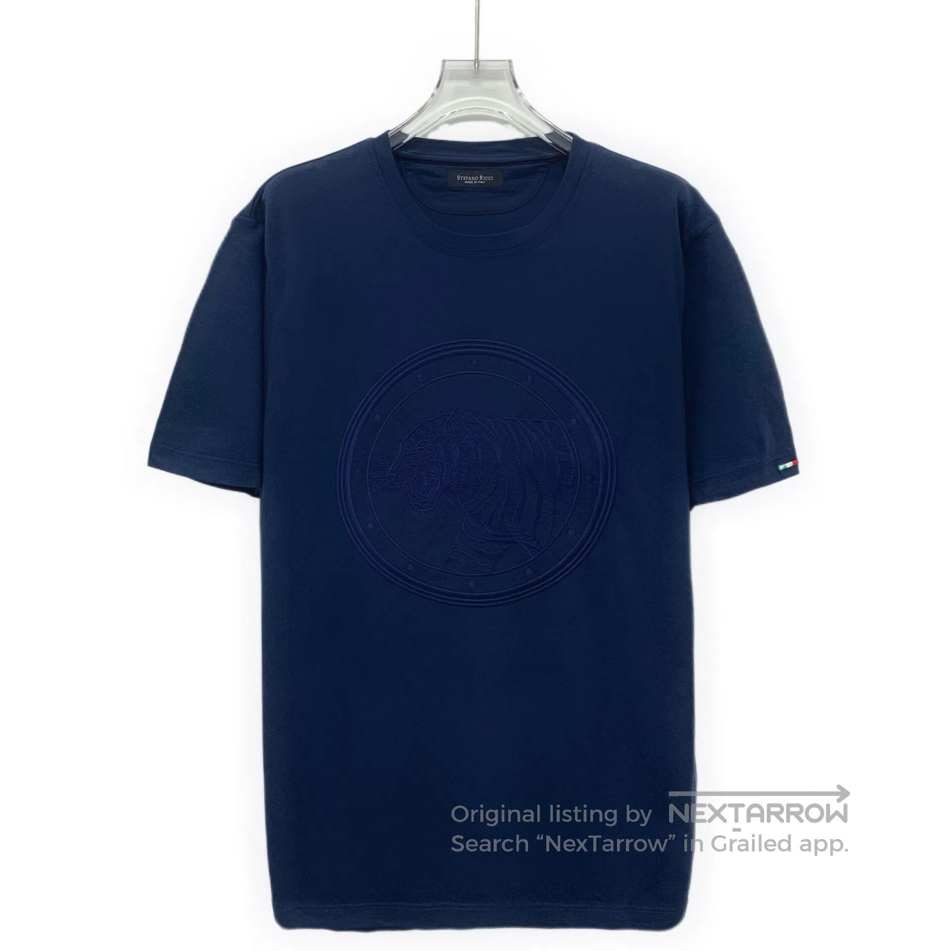 Stefano Ricci Stefano Ricci Dark Blue Cotton Tiger Logo Embroidered Roun Size US M / EU 48-50 / 2 - 1 Thumbnail