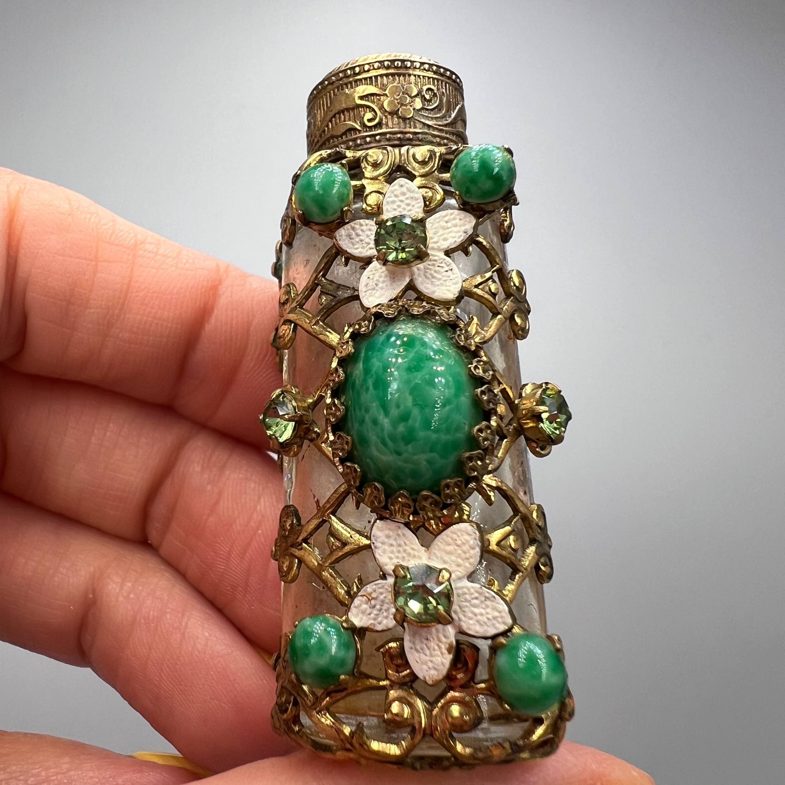 Vintage 1970 Vintage Czech Glass Perfume Bottle Gilt Brass Filigree Size ONE SIZE - 1 Thumbnail