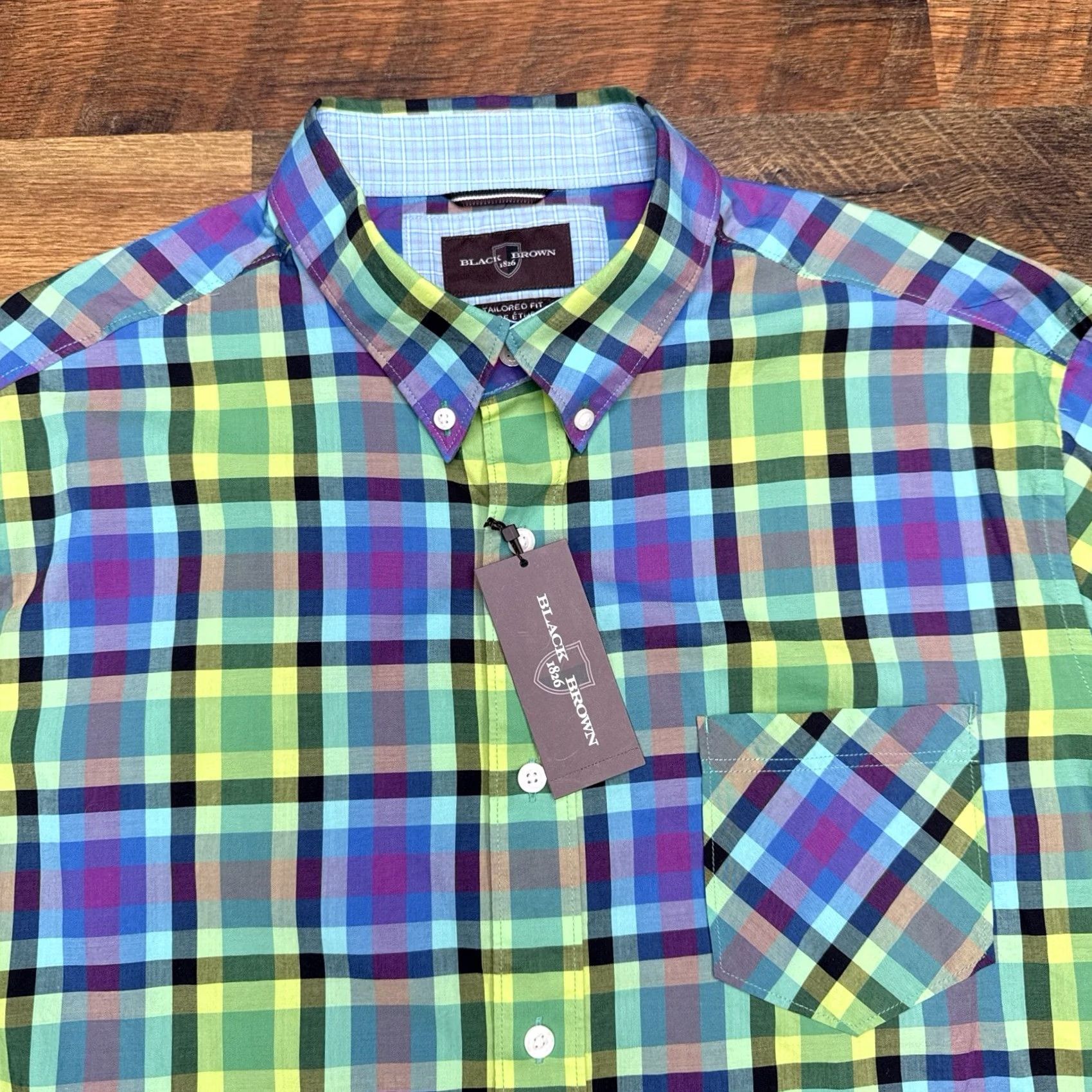 Joe Browns Browns Shirt Button-Up Check Green Green/Blue 2XL Short Sleeve Casual Mens Vintage? Size US XXL / EU 58 / 5 - 3 Thumbnail