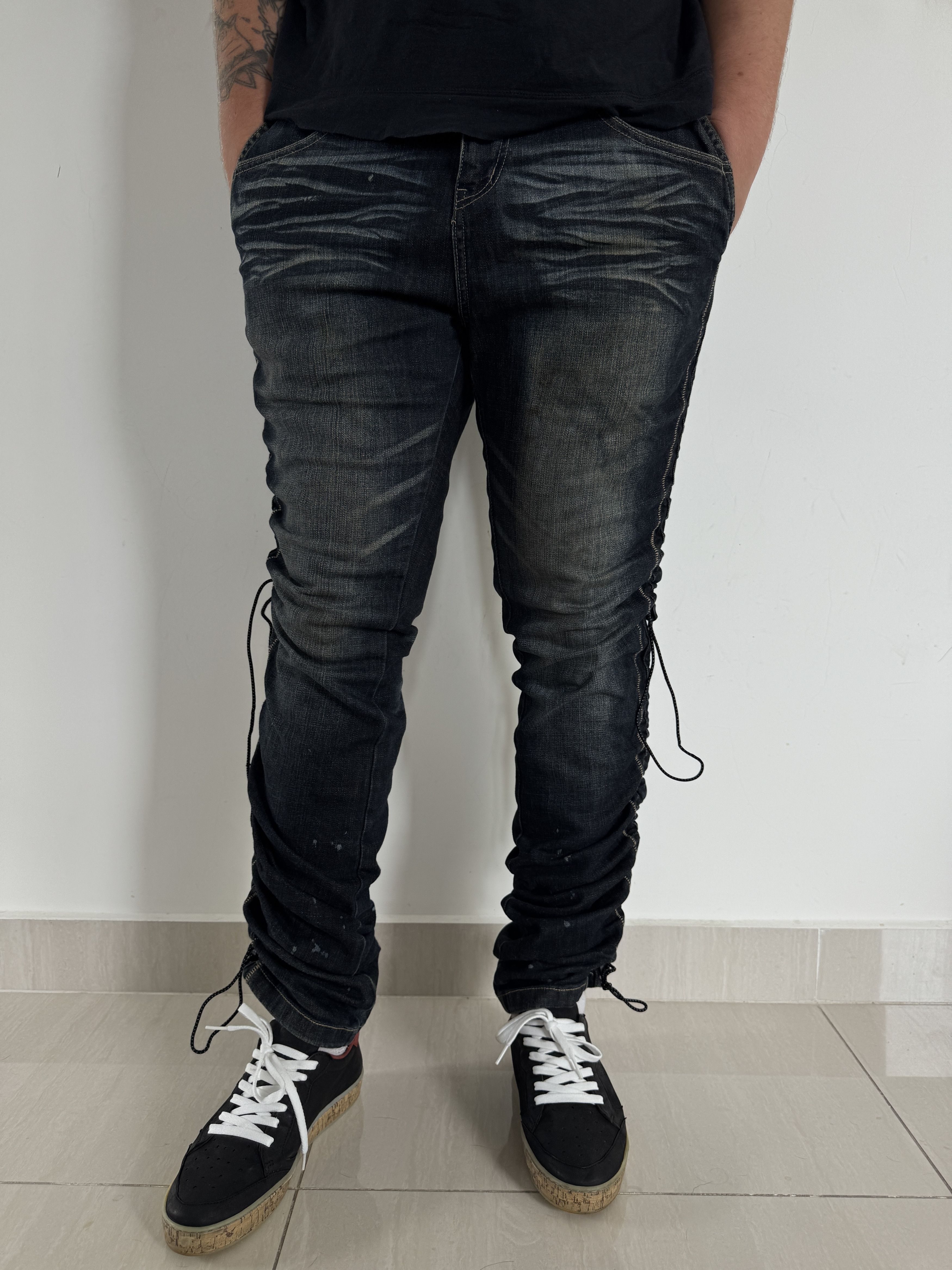 PPFM PPFM Destruct Product Ruched Biker Denim Jeans Size US 33 - 13 Thumbnail