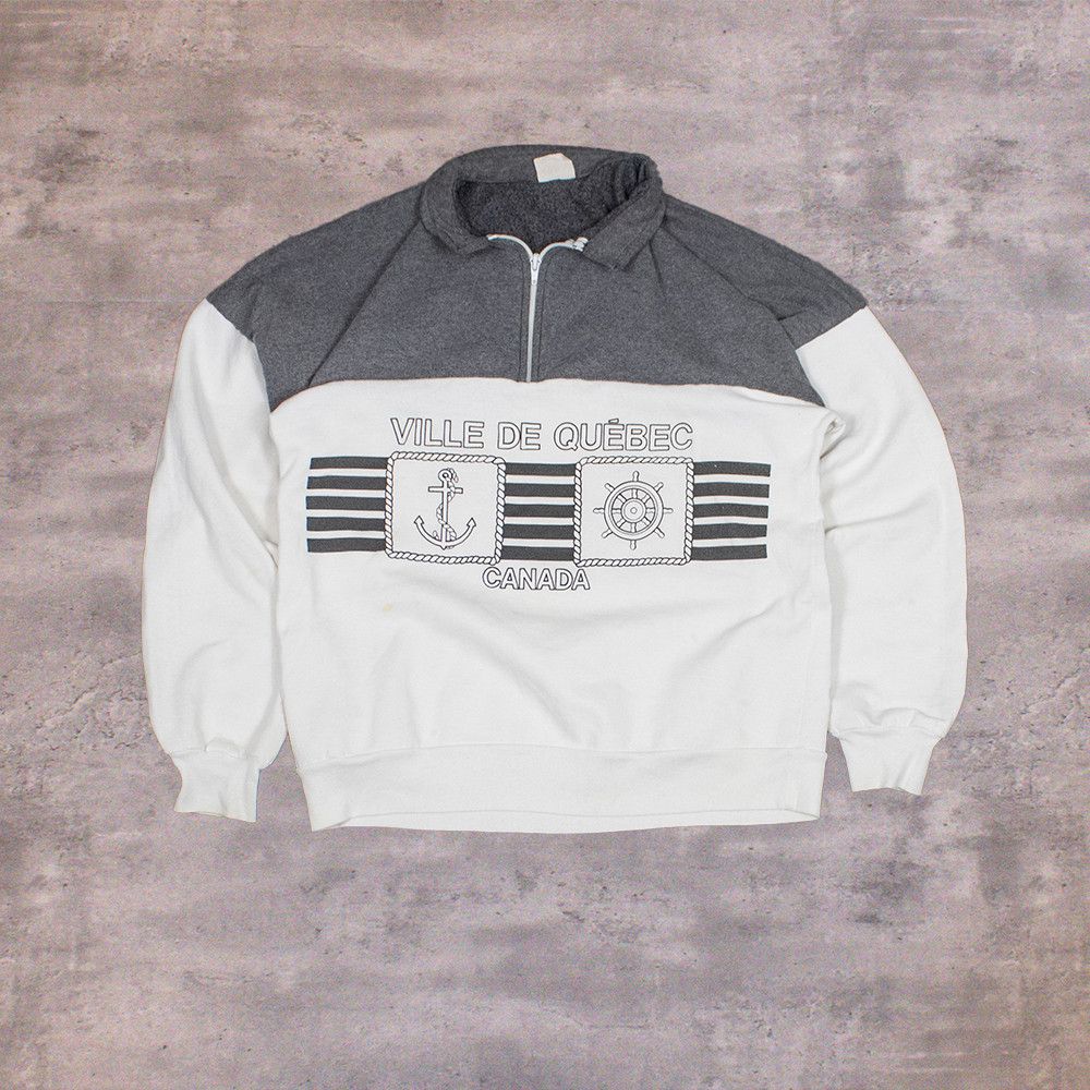 Vintage Vintage 1980's Ville De Quebec Half Zip Grey Sweater Size US L / EU 52-54 / 3 - 1 Thumbnail