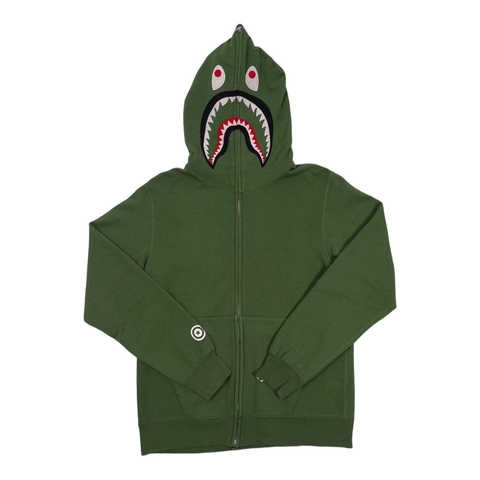 image of Bape Shark Full Zip Hooded Sweatshirt Ponr Olive, Men's (Size XL)