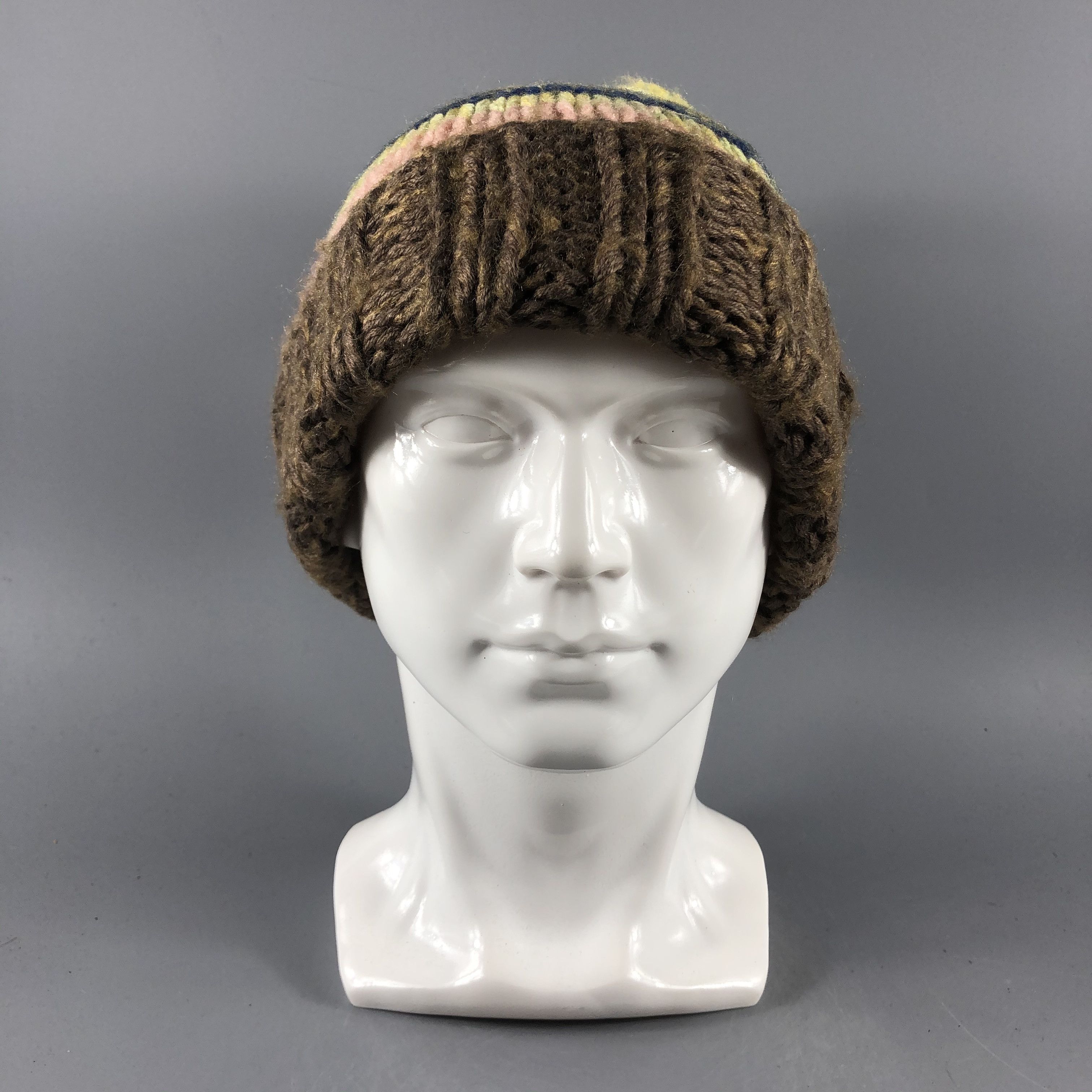 image of Vintage Stripe Beanie Crochet Hats Bobble Snow Hat Snow Cap B1177, Men's