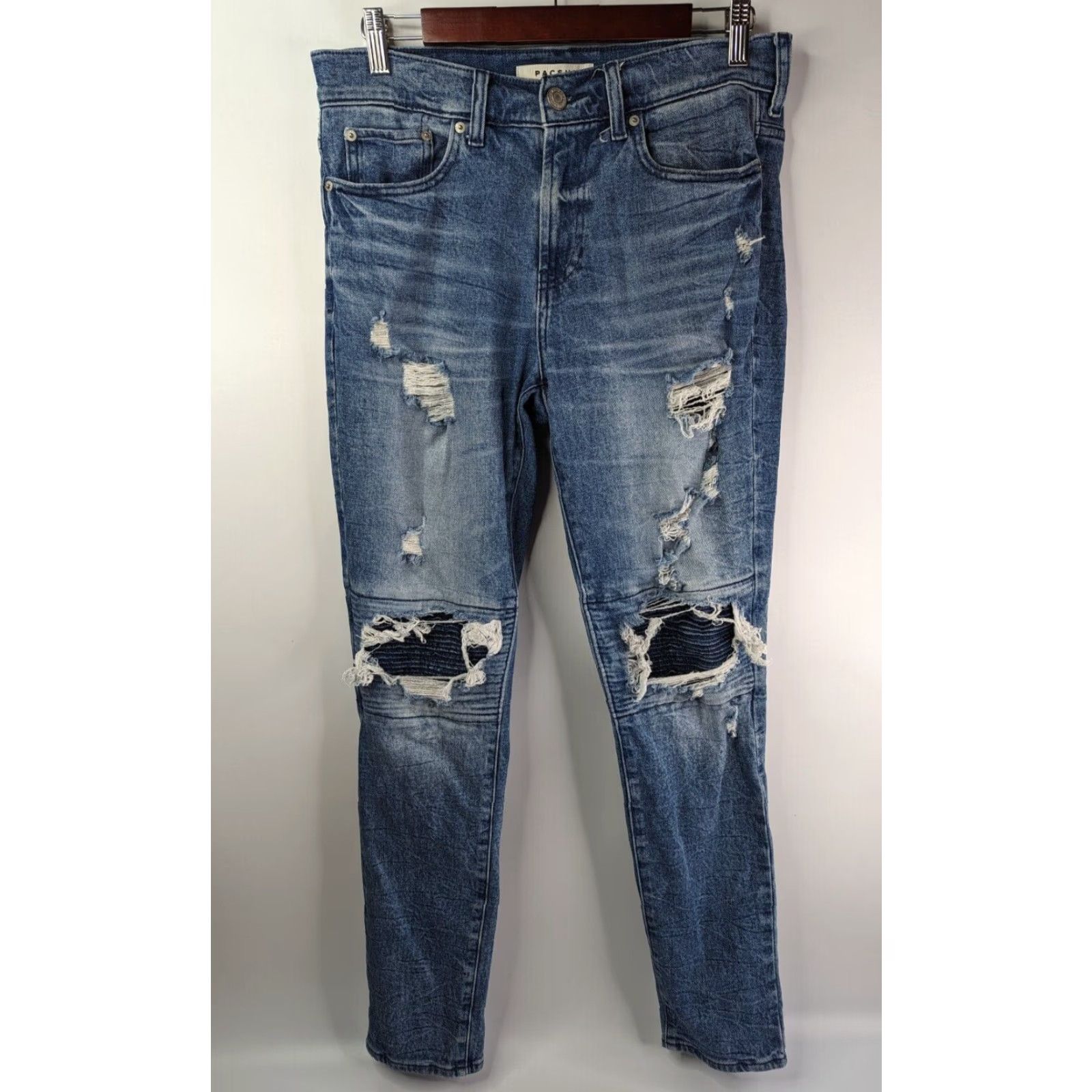Pacsun PacSun Jeans Skinny 30x30 Mens Blue Distressed Denim Stretch Moto 5-Pocket Size US 30 / EU 46 - 2 Thumbnail