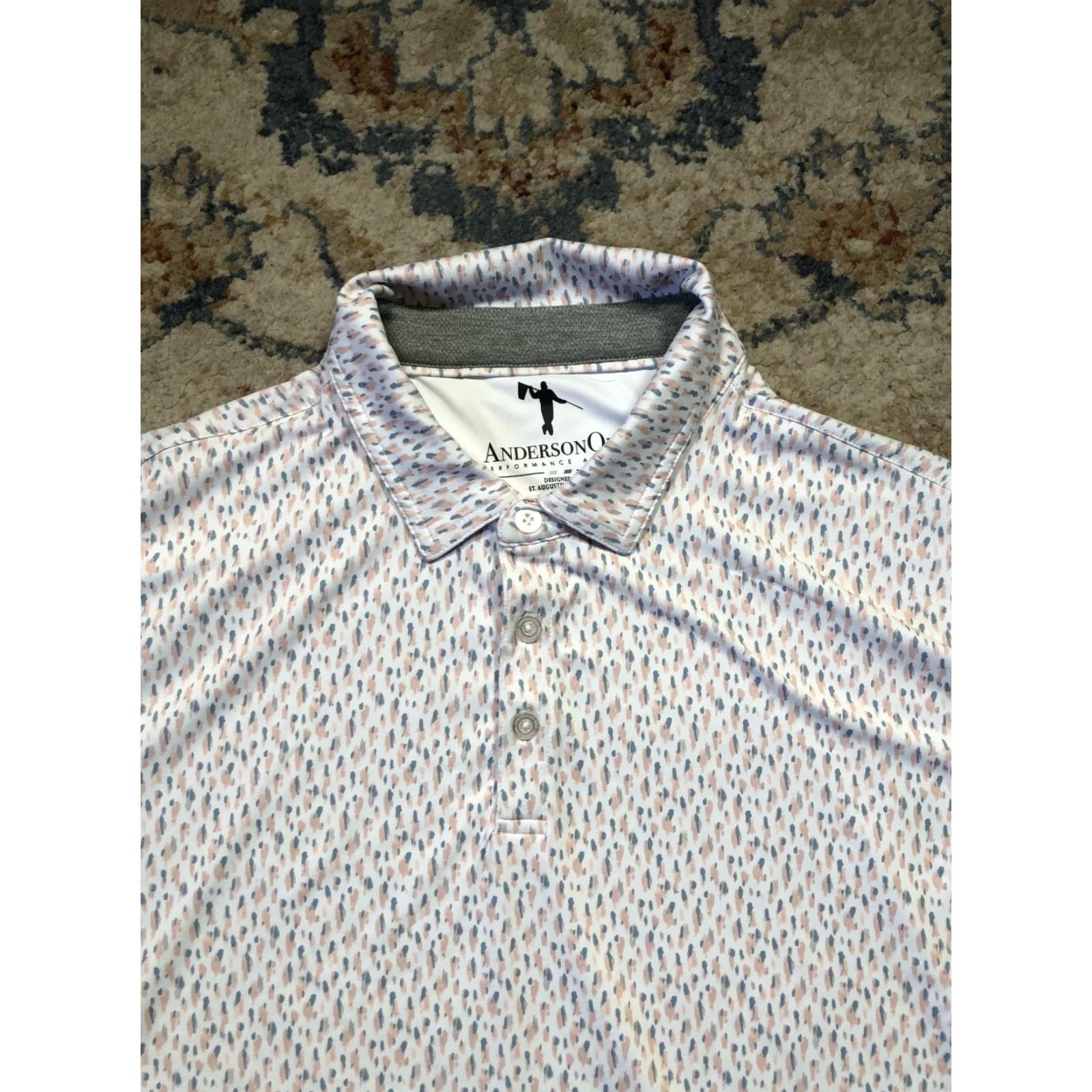 Vintage AndersonOrd Polo Shirt Mens XL White Pattern Golf Performance Lightweight Moisture Wicking Polo Shirt Size US XL / EU 56 / 4 - 2 Thumbnail