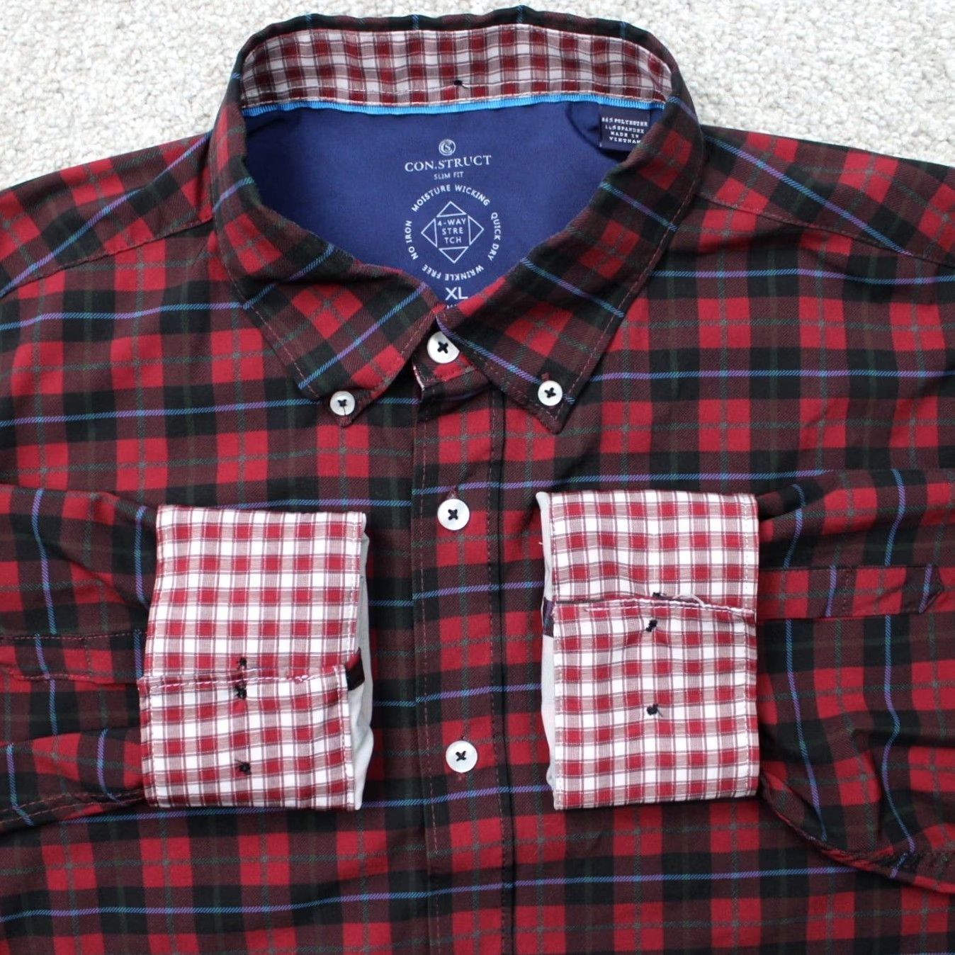 Vintage Construct Shirt XL Red/Black Plaid Slim Fit 4-Way Stretch Button-Up L/S Men’s Vintage No Size US XL / EU 56 / 4 - 2 Thumbnail