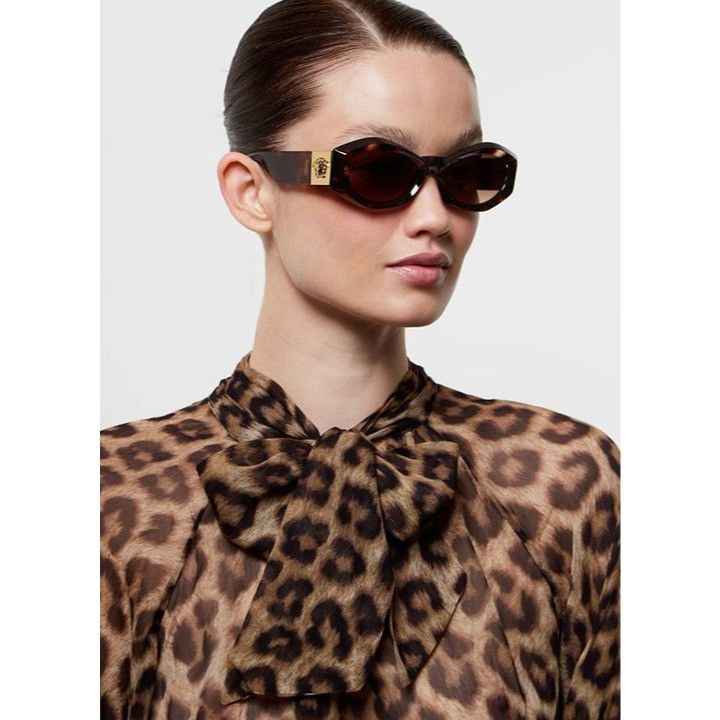 Versace Versace VE4466U 54613B Sunglasses Havana Geometric Frame Size ONE SIZE - 3 Thumbnail
