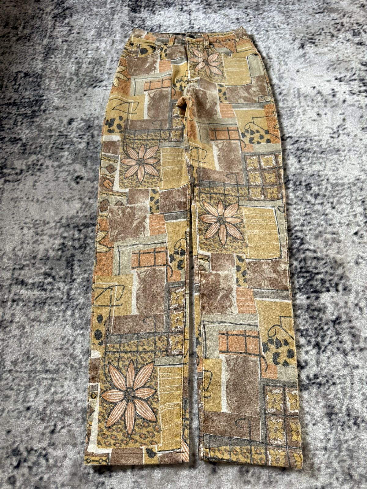 Other Angelo Marani Sun Flower Abstracts Art Denim Pants Size 26" / US 2 / IT 38 - 1 Thumbnail