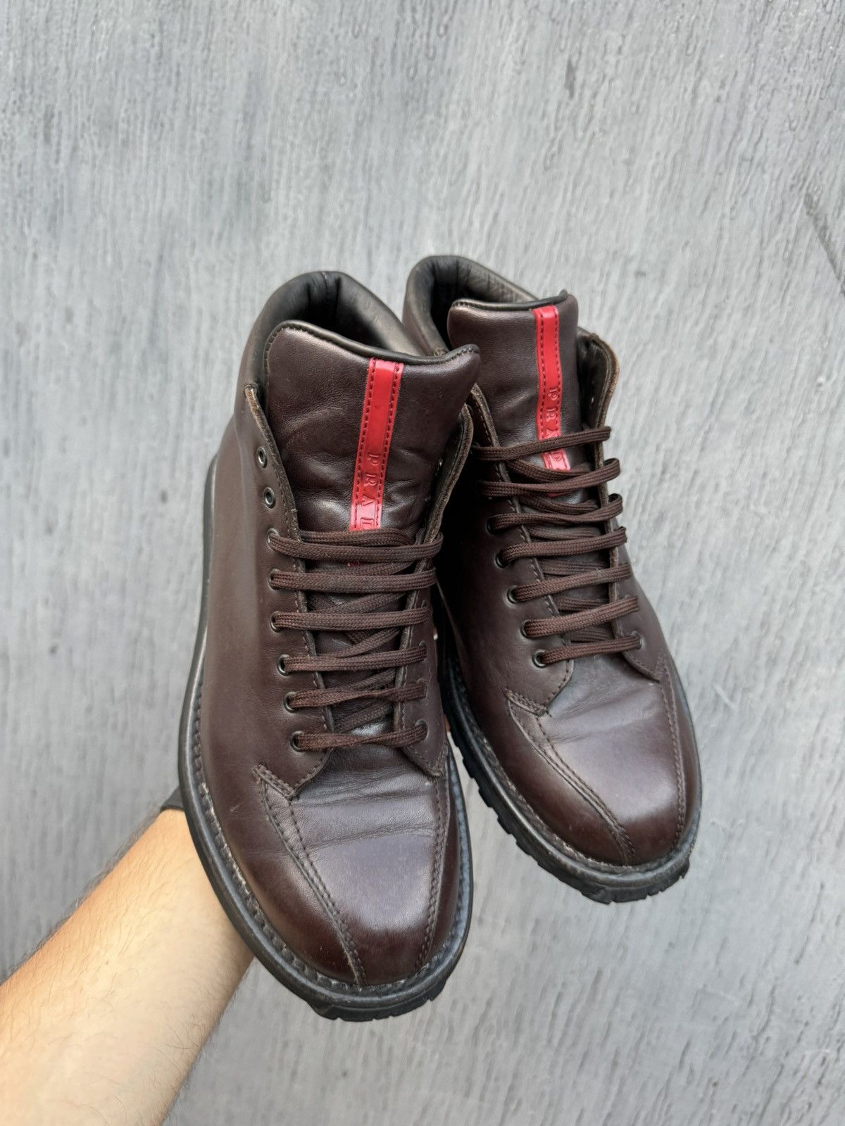 Prada × Vintage Prada Vintage Leather Brown Red Tab Boots size 39 Size US 8.5 / IT 38.5 - 6 Thumbnail