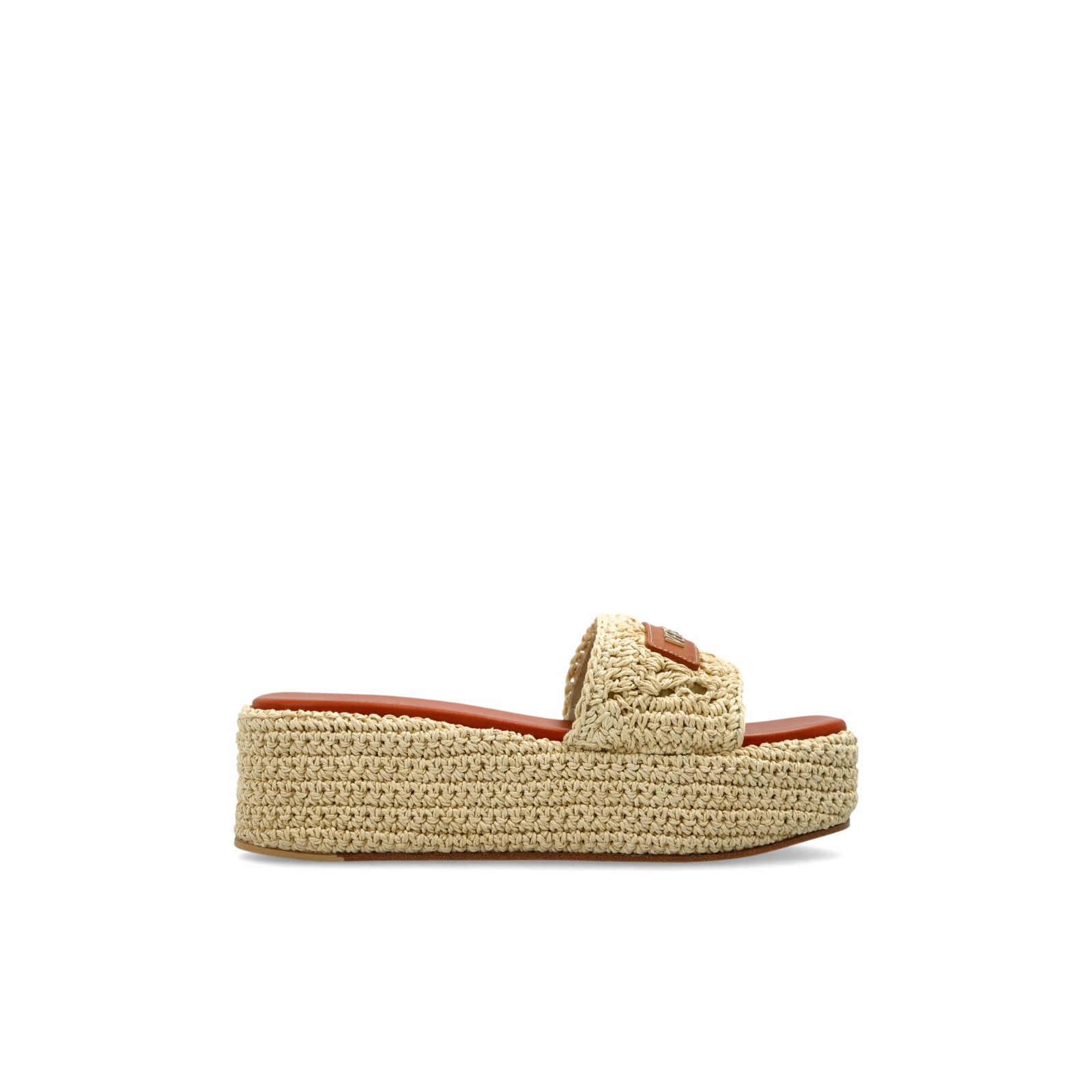 VERSACE Beige Raffia 65mm Platform Slides New And Authentic