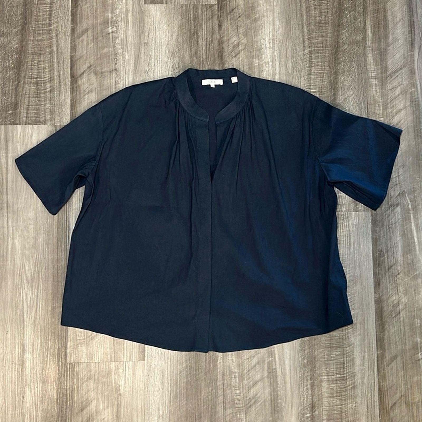 Vince Vince Shirred Band Collar Linen Blend Blouse - Medium Size M / US 6-8 / IT 42-44 - 1 Thumbnail