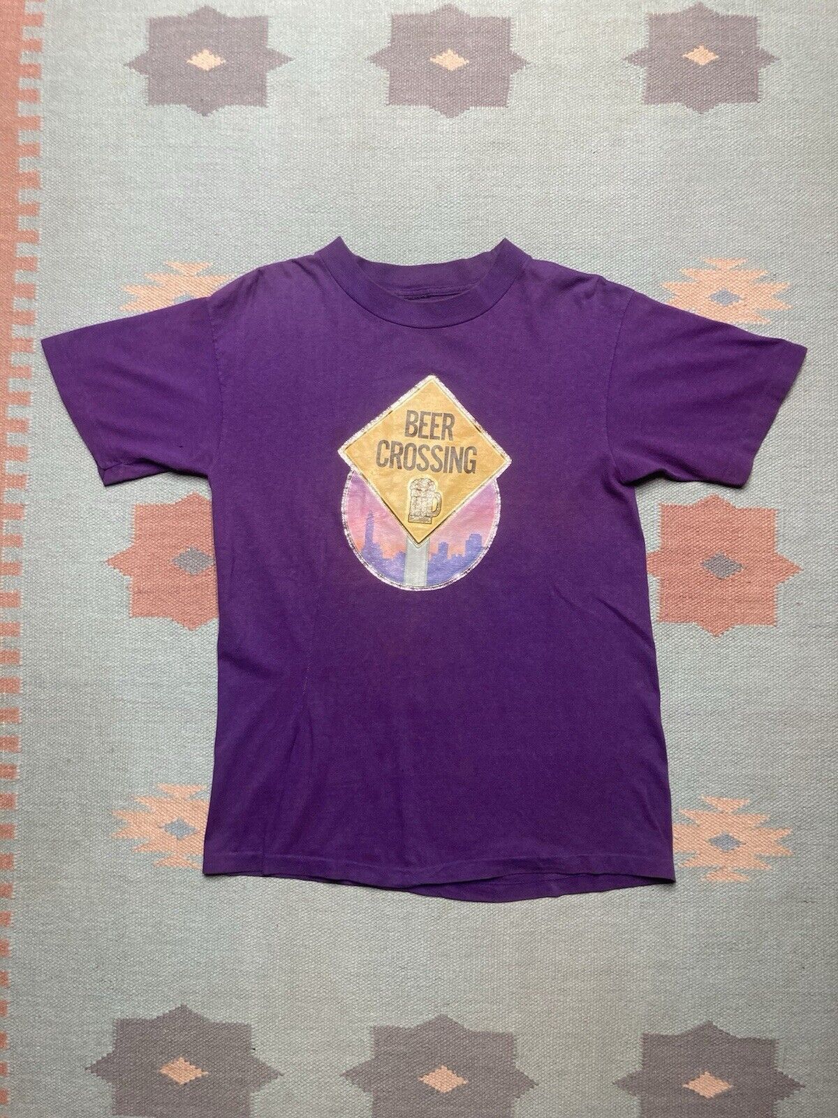 Vintage Vtg 80s t shirt beer crossing drinking funny alcohol large Size US L / EU 52-54 / 3 - 1 Thumbnail