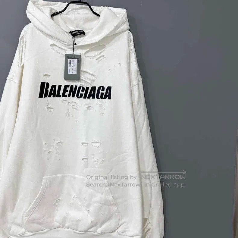 Balenciaga Balenciaga Double B Buckle Letter Logo Destroyed Hoodie Size US L / EU 52-54 / 3 - 2 Thumbnail