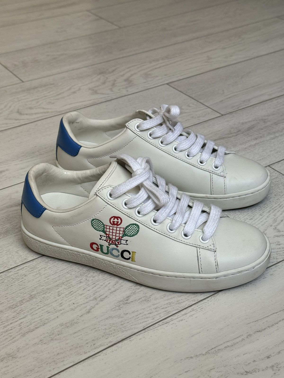 Gucci Gucci Ace Tennis Embroidered Sneakers Leather Size US 5.5 / IT 35.5 - 10 Thumbnail