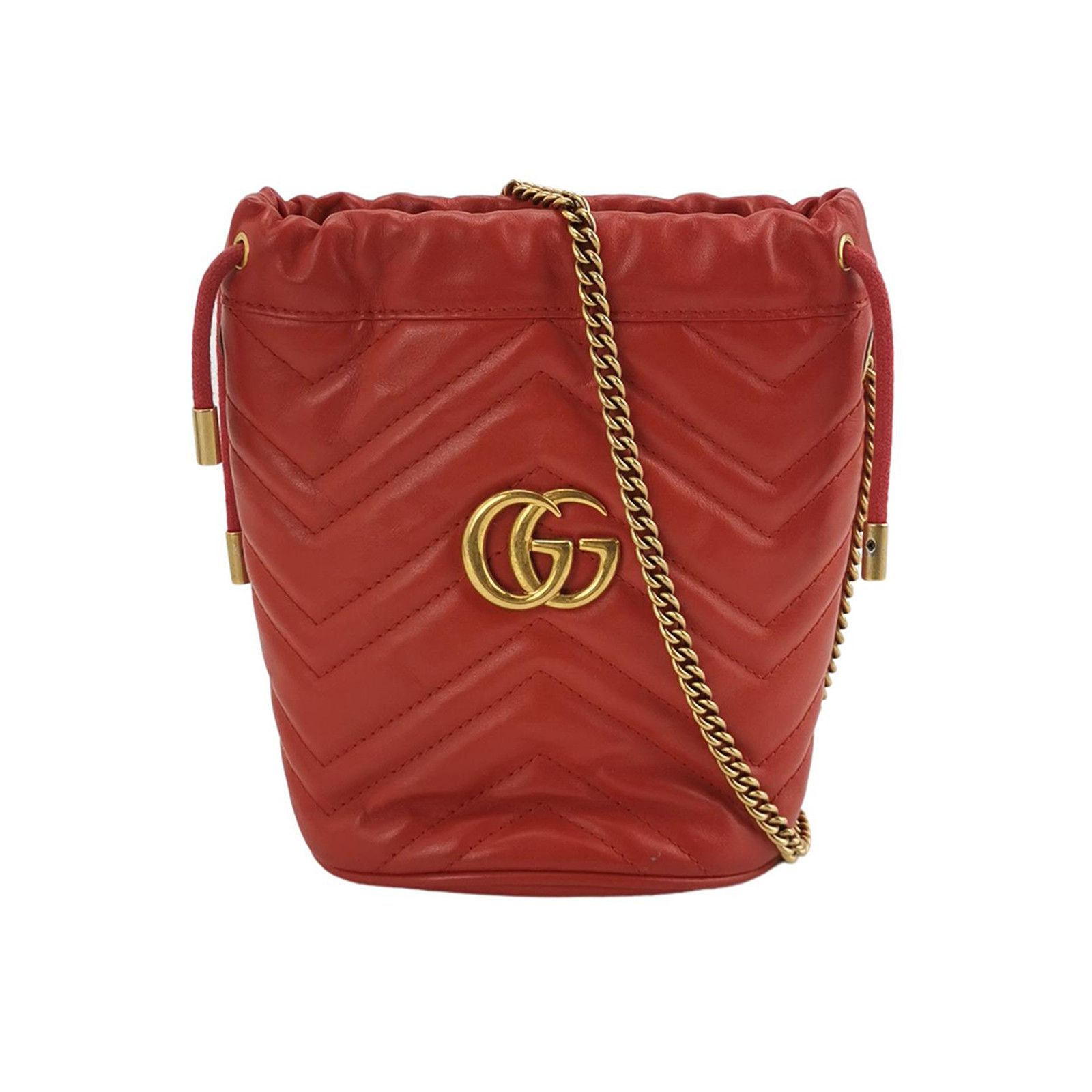 Gucci Gucci Red Leather Marmont Mini Bucket Bag Size ONE SIZE - 1 Thumbnail