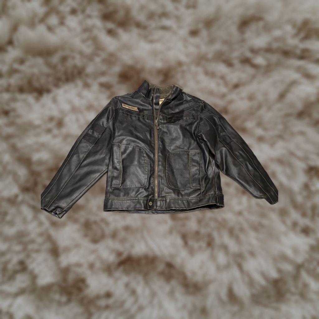 Hawke & Co. Faux Leather Jacket Bomber Brown Boys 18-20 Aviator Sherpa Lined