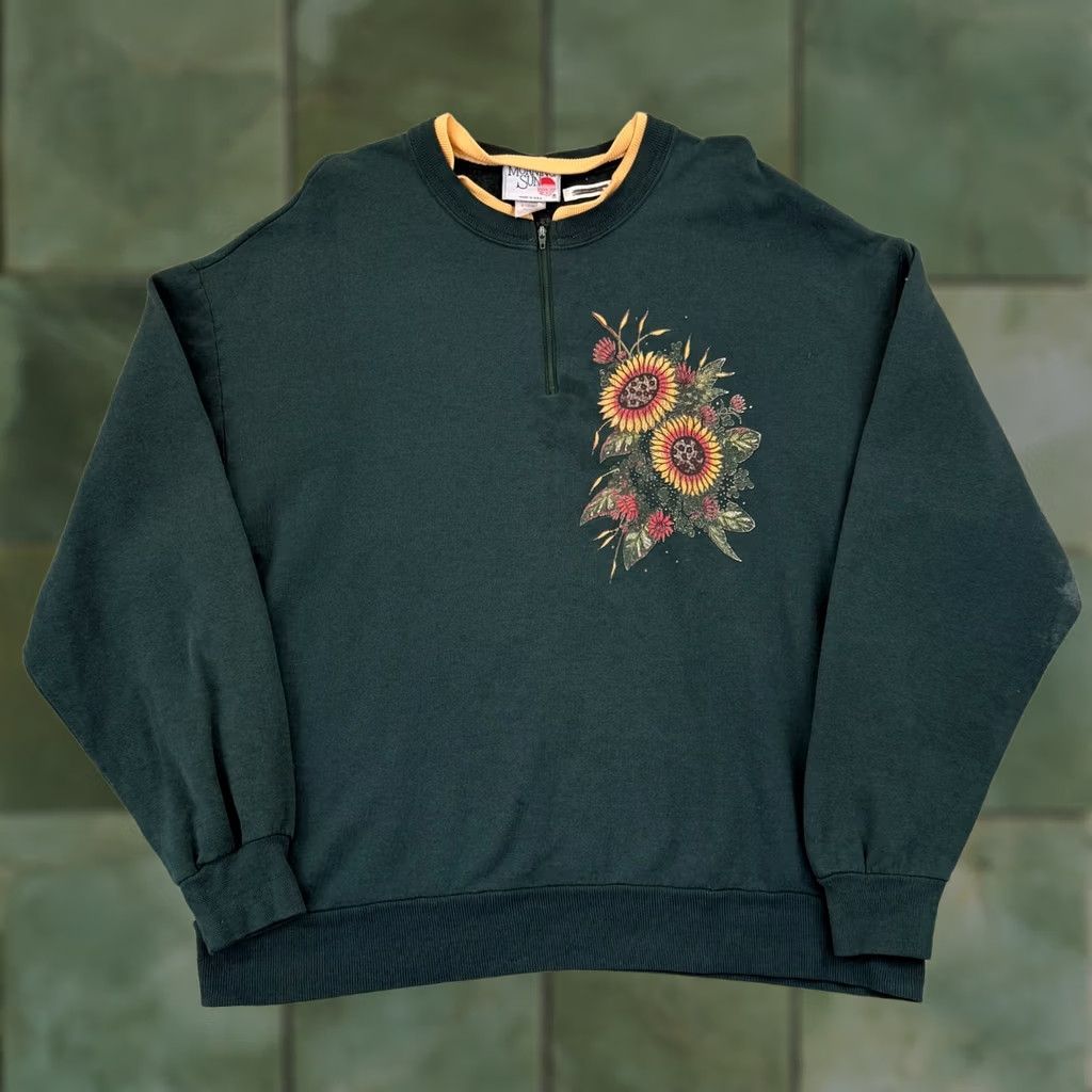 Vintage VINTAGE Morning Sun Sweatshirt Women XL Green Floral 90s Zip Casual Granny Knit Size XL / US 12-14 / IT 48-50 - 1 Thumbnail