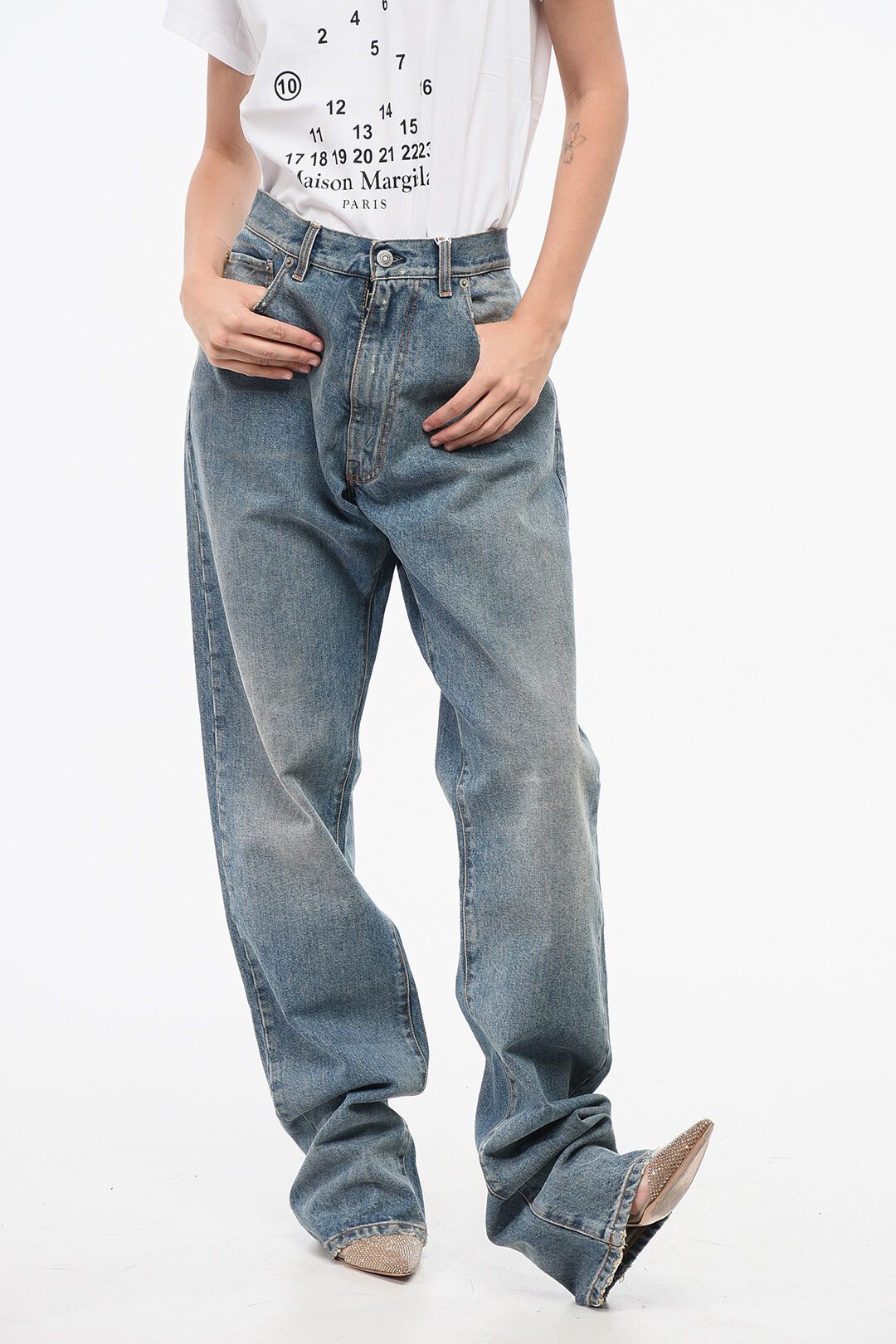 Maison Margiela og1mm0825 Vintage Effect Wide Leg Jeans in Blue Size 30" / US 8 / IT 44 - 1 Thumbnail