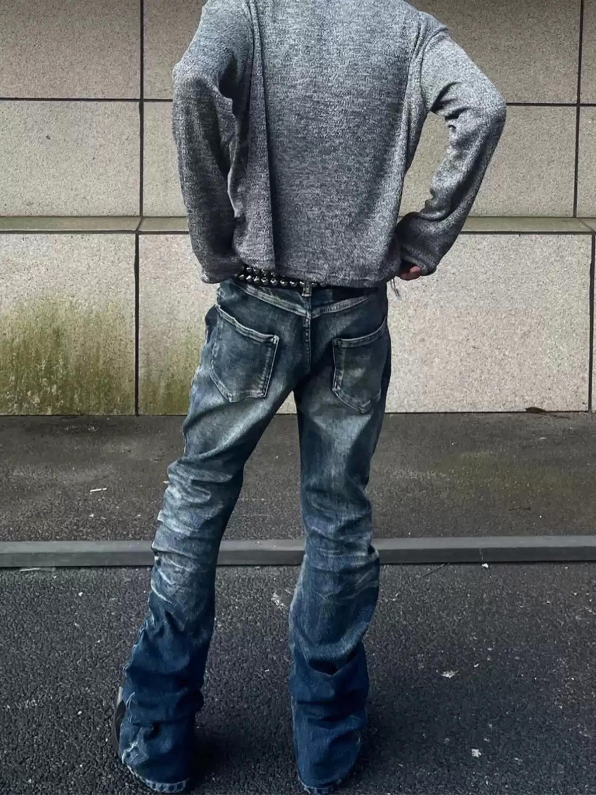 Jean Button-Fly Crinkle Curved Banana Denim Jeans Washed Stacked Size US 32 / EU 48 - 6 Thumbnail