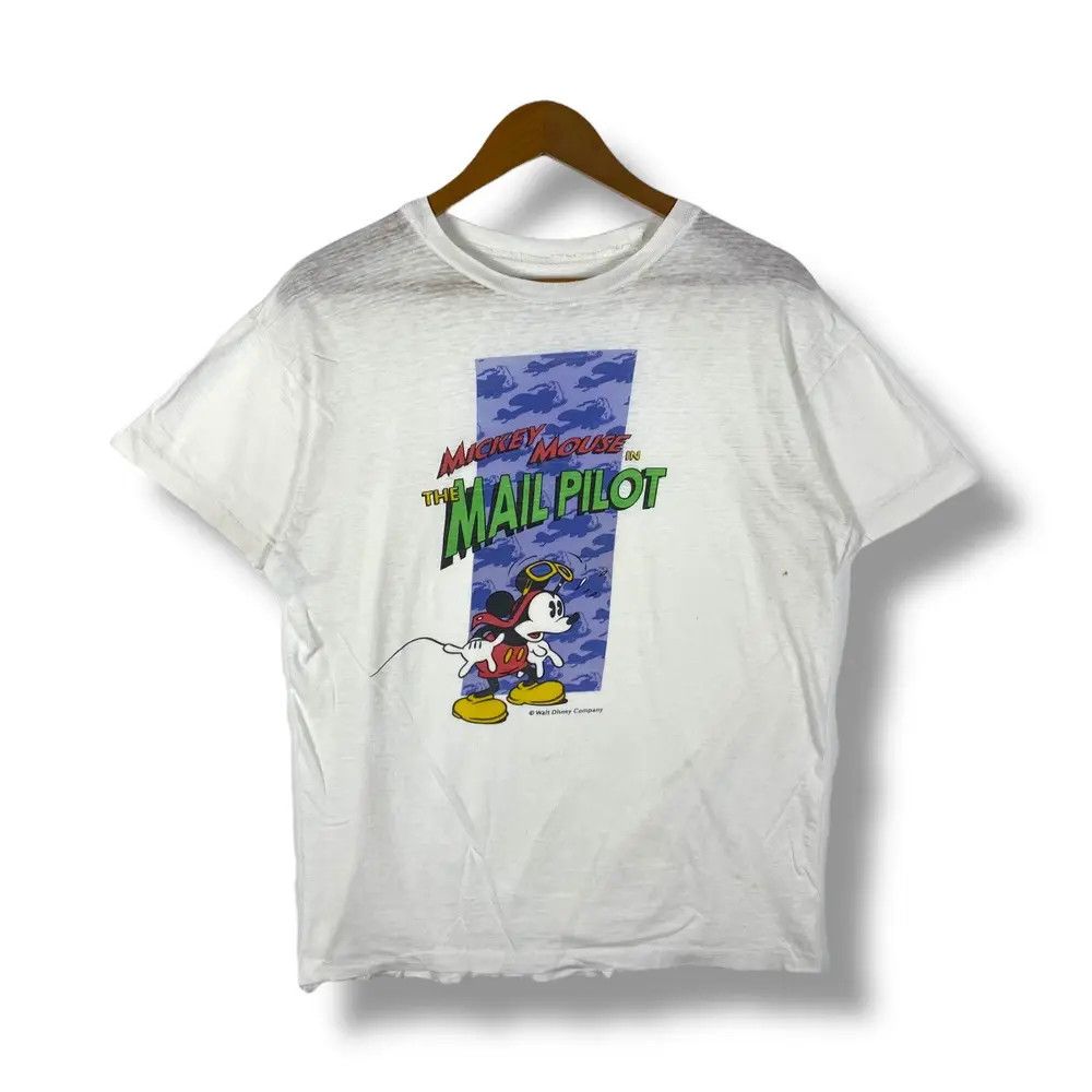 Disney Vintage 80's MICKEY MOUSE In The Mail Pilot Cartoon Tee Size US M / EU 48-50 / 2 - 1 Thumbnail
