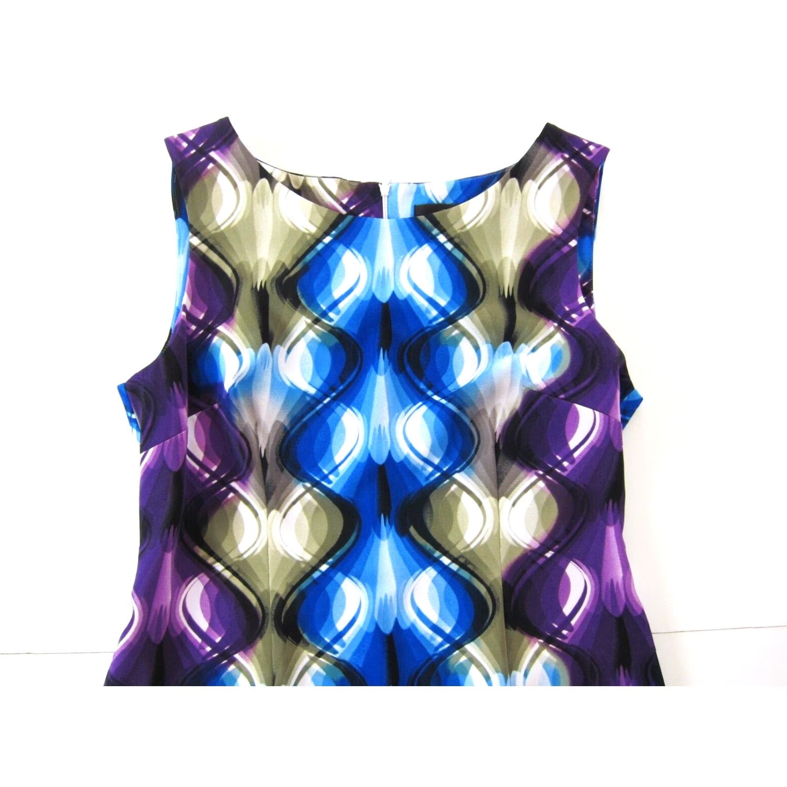 Vintage Connected Apparel Blue Purple White Geometric Stretch Sheath Tank Dress Women 12 Size XL / US 12-14 / IT 48-50 - 4 Thumbnail