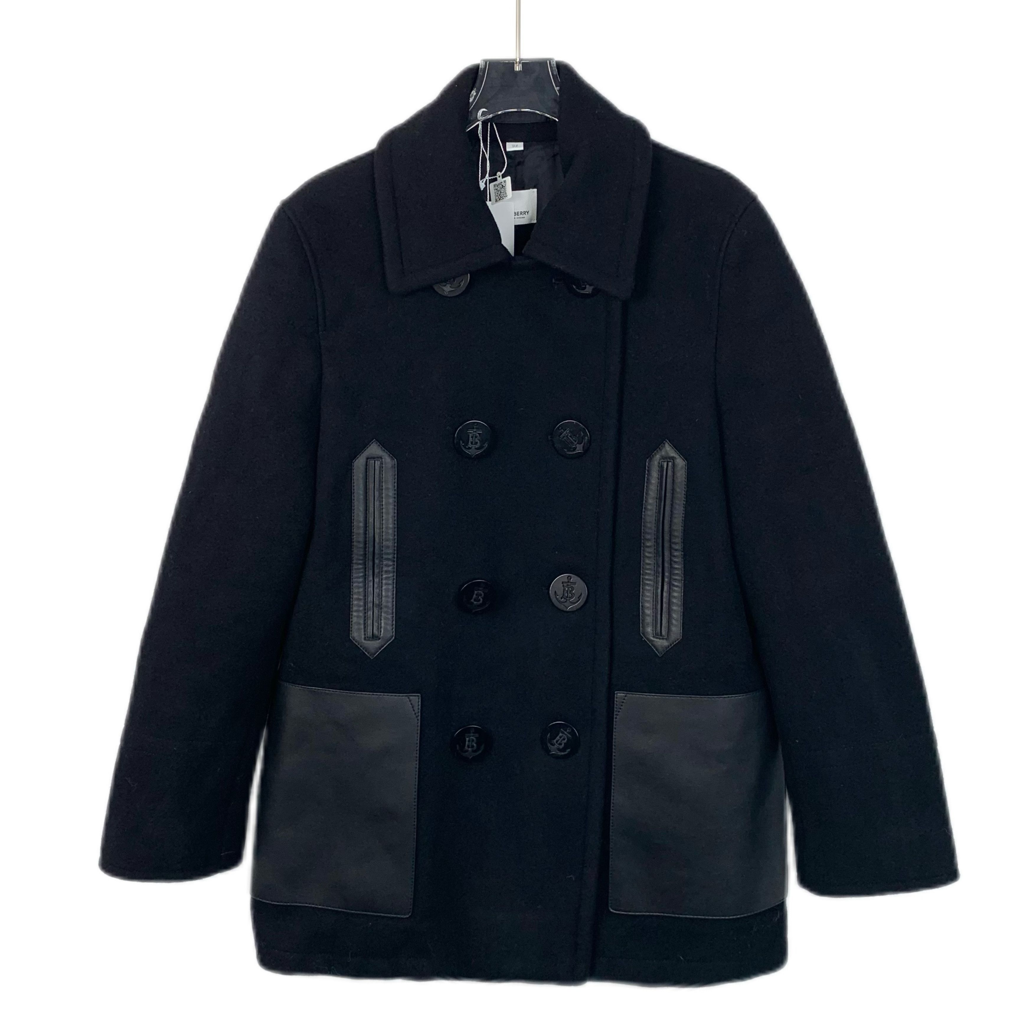 Burberry Burberry Black Wool & Leather Panel Coat (Size 42) Size US XS / EU 42 / 0 - 1 Thumbnail
