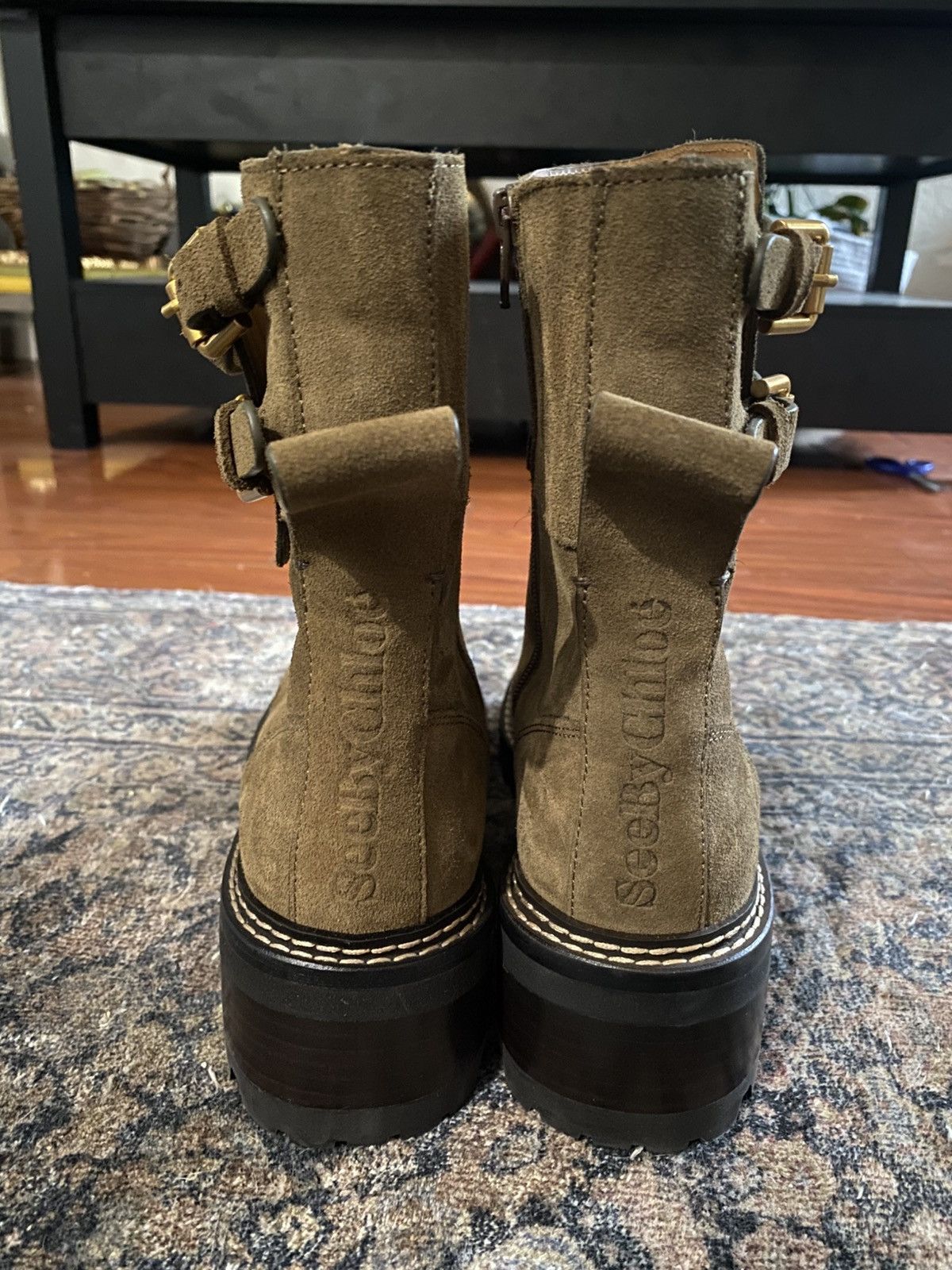 See by Chloe Mallory Suede Combat Boots in Khaki Brown Size EU 39.5/ US 9 Size US 9 / IT 39 - 4 Thumbnail