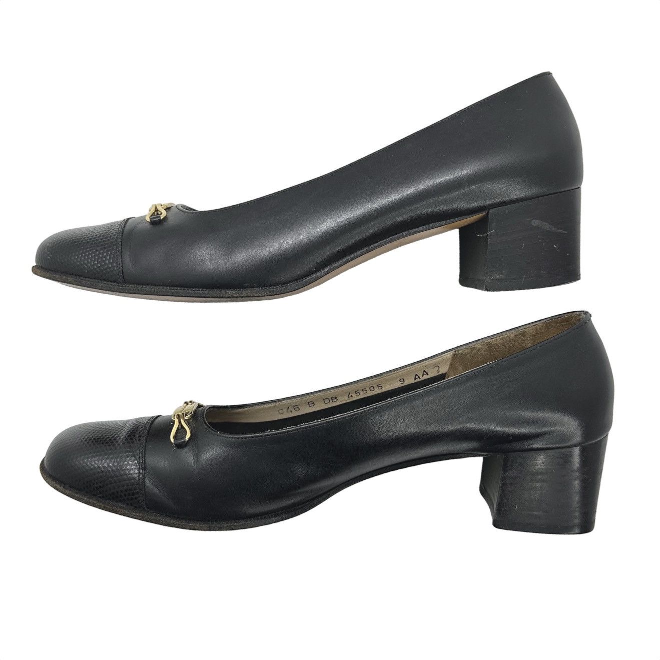 Salvatore Ferragamo Salvatore Ferragamo Black Leather Cap Block Heel Pumps 9AA Size US 9 / IT 39 - 6 Thumbnail