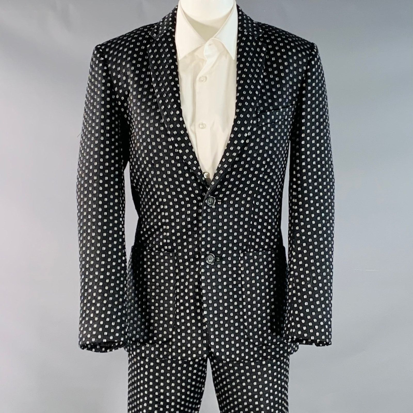 Mr Turk MR TURK Regular Black White Perforated Notch Lapel Suit Size 36R - 1 Thumbnail