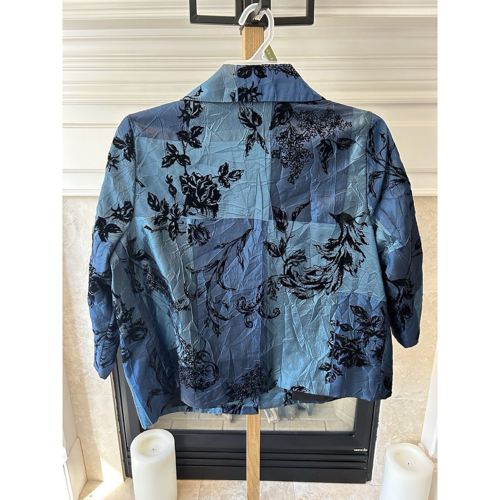 Other Susan Graver QVC VTG Blue taffeta Black Velvet evening light Coat Blazer XL NEW Size XL / US 12-14 / IT 48-50 - 6 Thumbnail