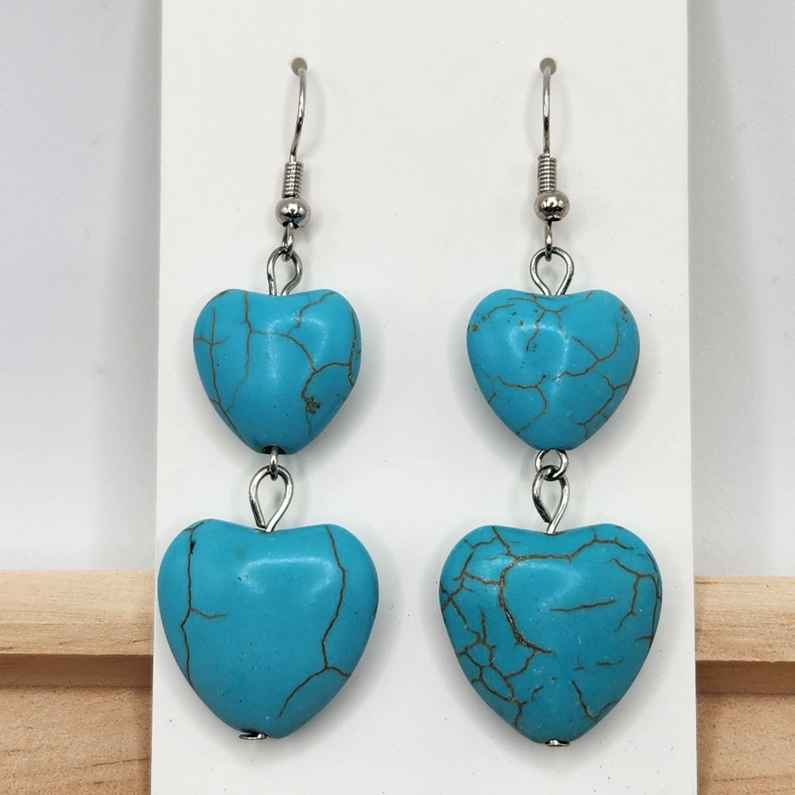 Other Double Turquoise Mosaic Heart Tiered Dangle Earrings Size ONE SIZE - 4 Thumbnail