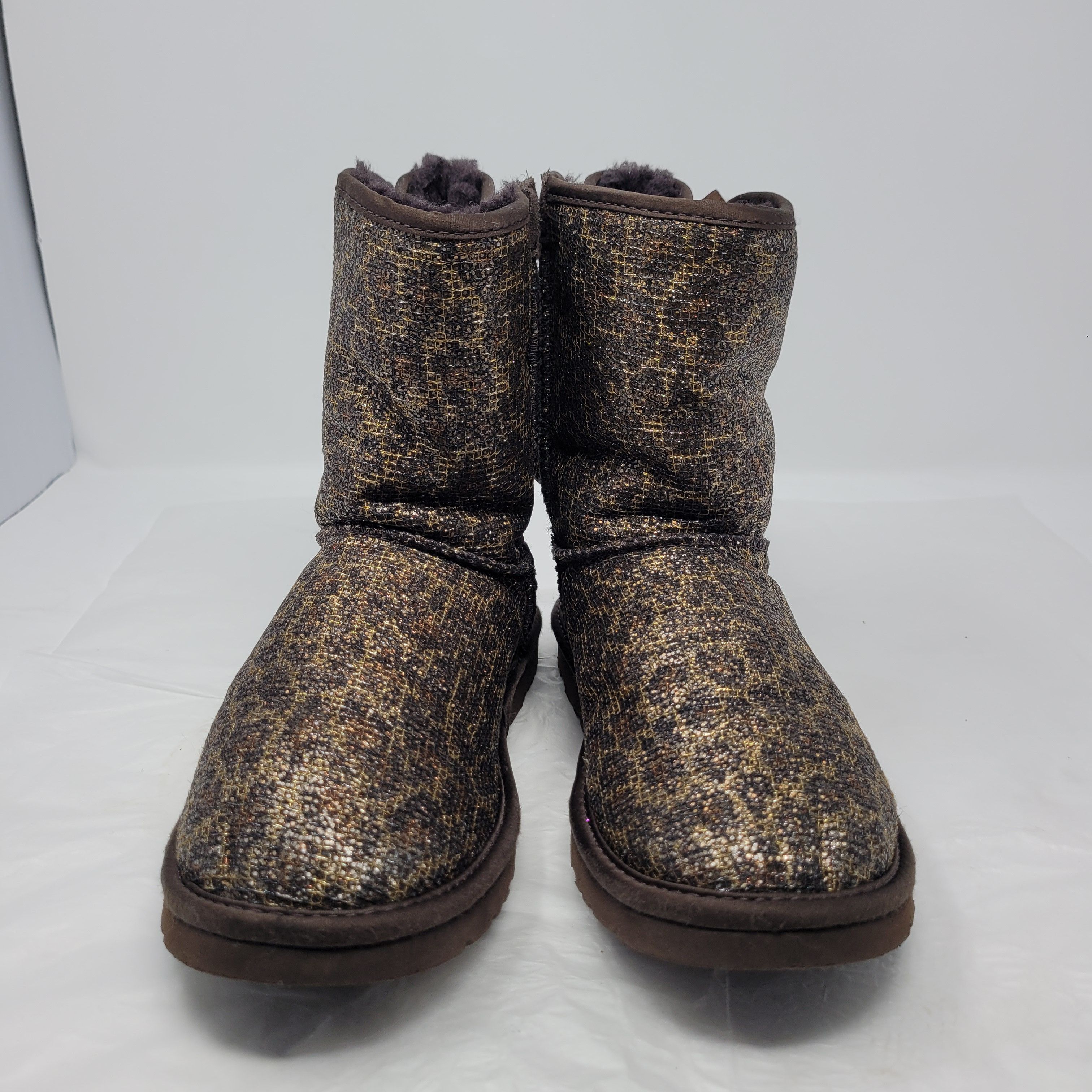 Ugg Bailey Bow Leopard Gold Glam Sheepskin Boots Sz 5 Size US 5 / IT 35 - 5 Thumbnail