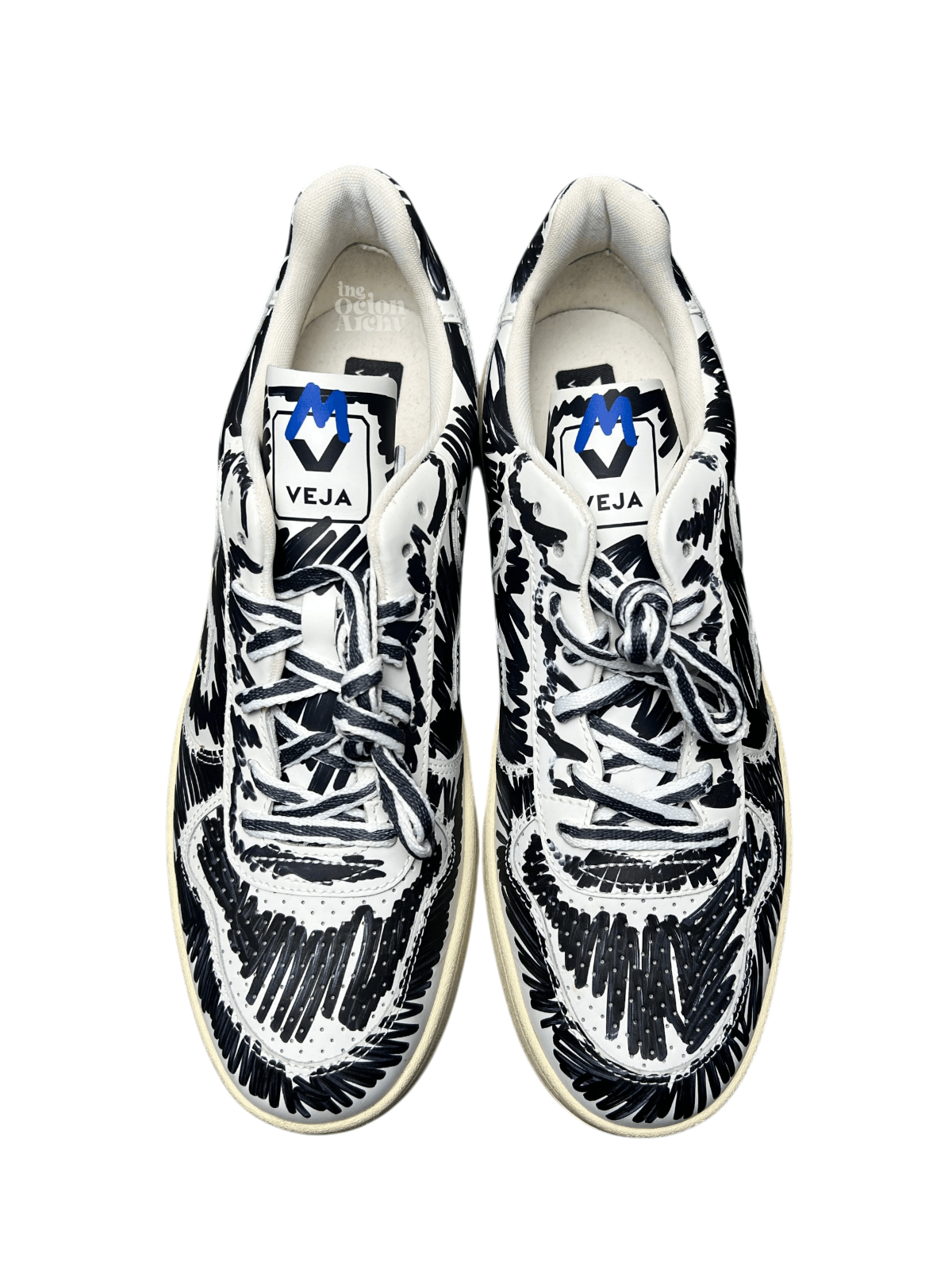 Marni × Veja Size 45 Veja x Marni V-10 Leather Black-Scribble VX0203067A Size US 11 / EU 44 - 5 Thumbnail