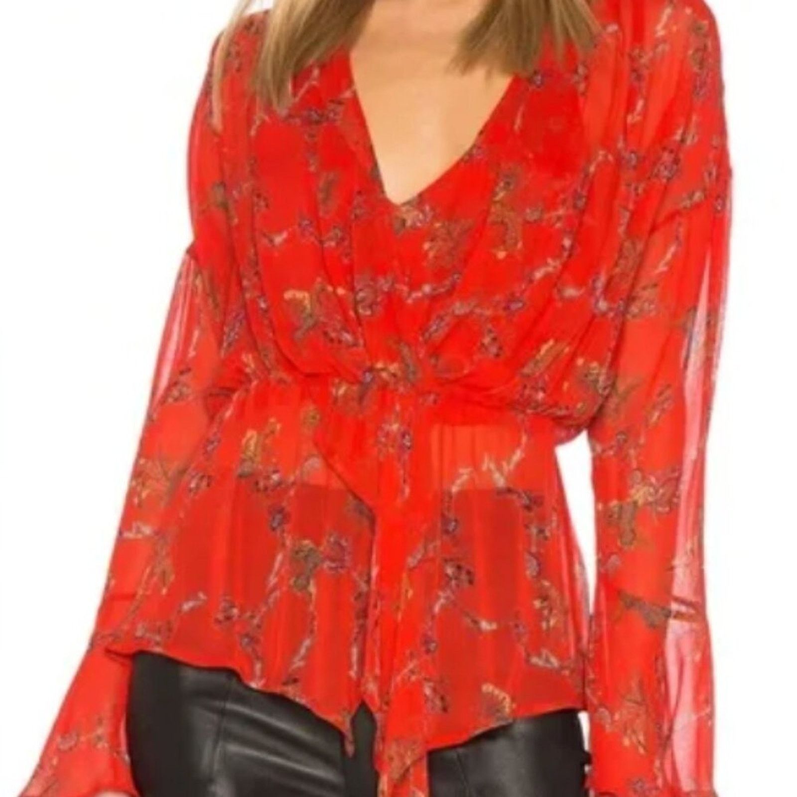 Iro Iro Linette Floral Bell Sleeve Chiffon Blouse Long Sleeve Size M / US 6-8 / IT 42-44 - 2 Thumbnail