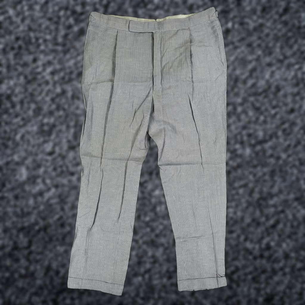VINTAGE Oxxford Clothes Dress Pants 36x29 Blue Linen Silk Pleated Cuffed Striped Men Adult 36 Regular Inseam 29 Pockets Buckle Front Type: Pleated