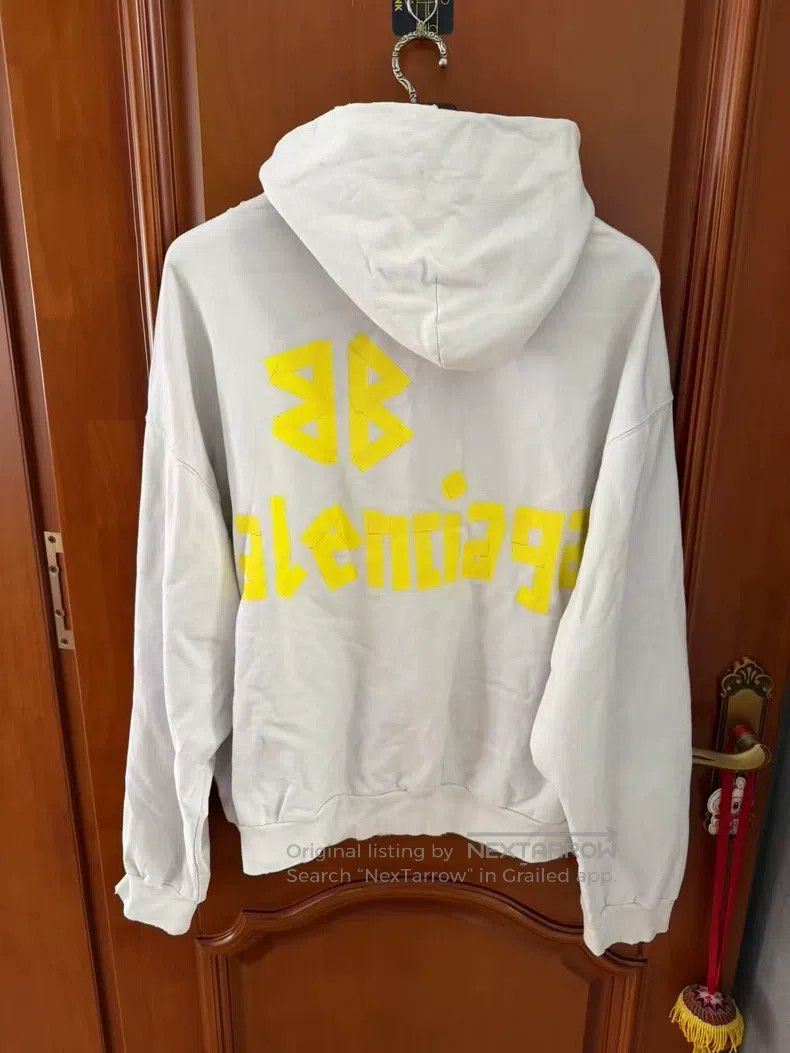 Balenciaga Balenciaga White Hole Tape Letter Printed Hooded Sweatshir Size US M / EU 48-50 / 2 - 2 Thumbnail