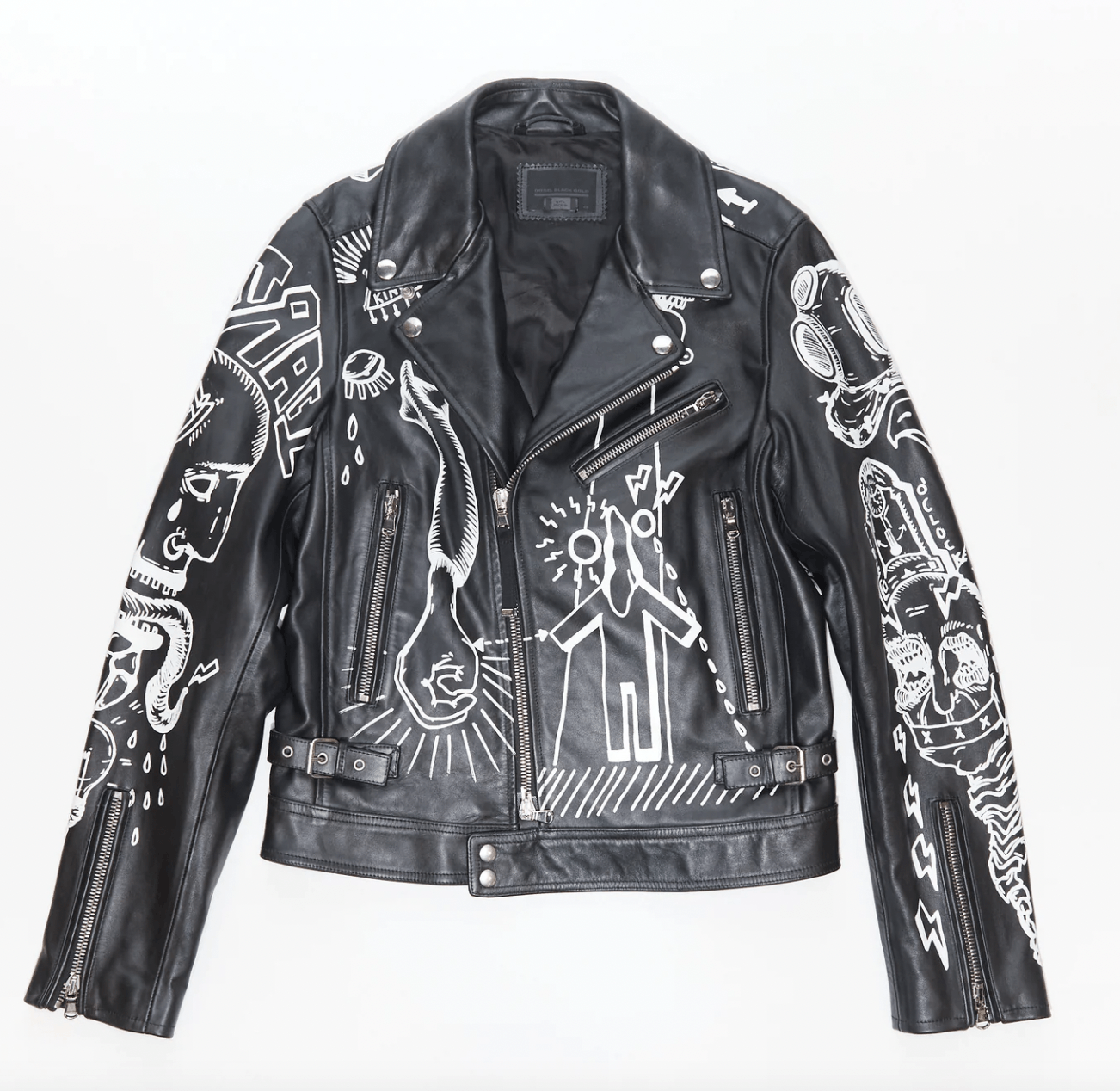 Diesel Black Gold Diesel Black Gold Loragraph Leather Jacket with Graffiti  | Grailed