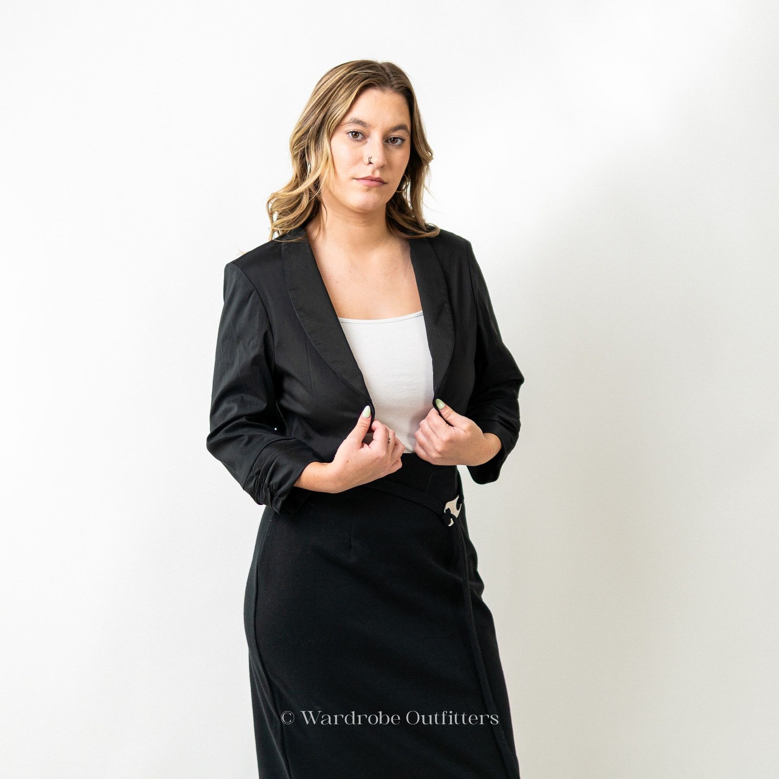 Vintage Vintage 80s Black Cropped Dress Blazer Jacket Size L / US 10 / IT 46 - 3 Thumbnail