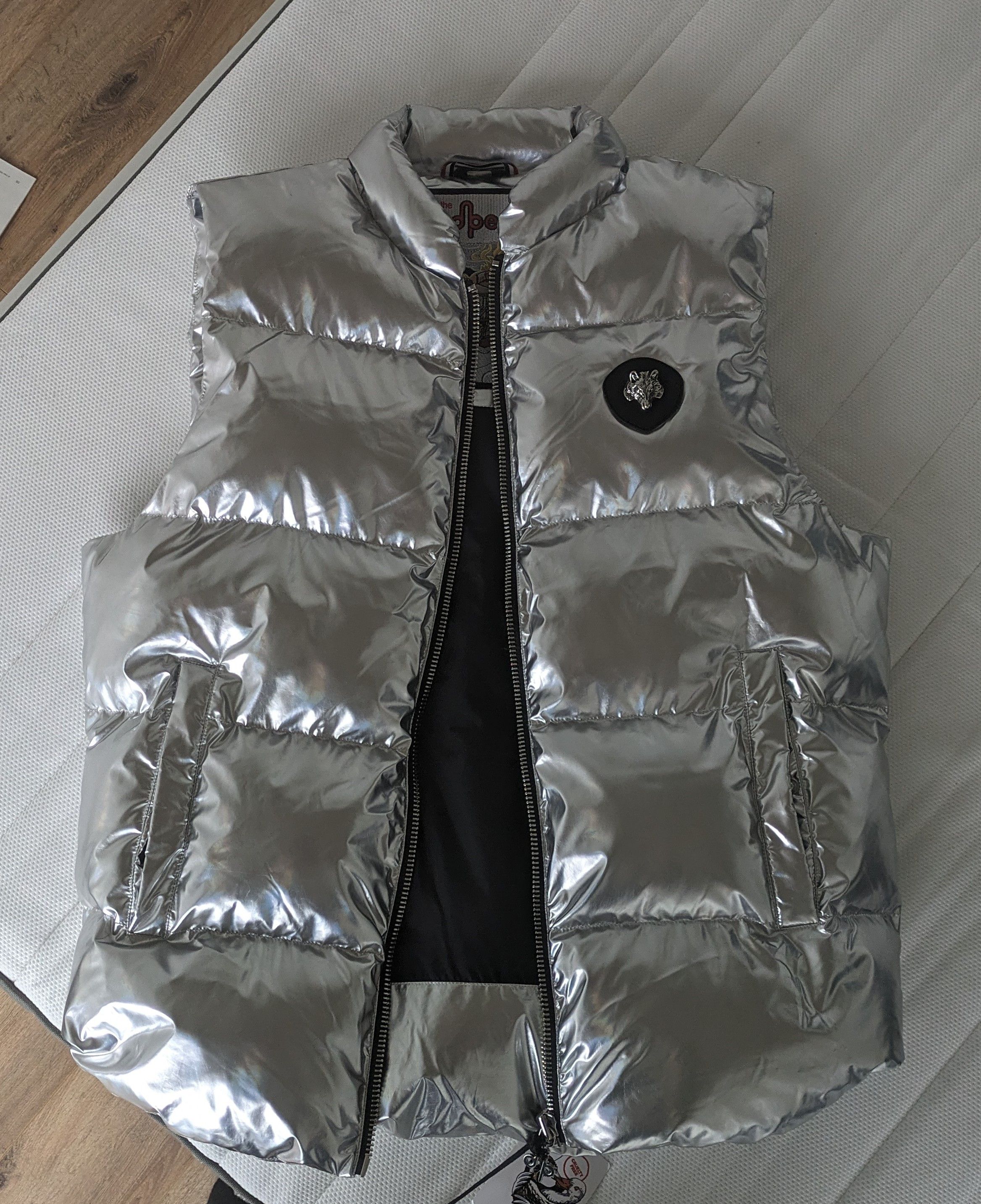 image of Woodpecker Chrome Puffer Vest in Silver Chrome, Men's (Size Large)