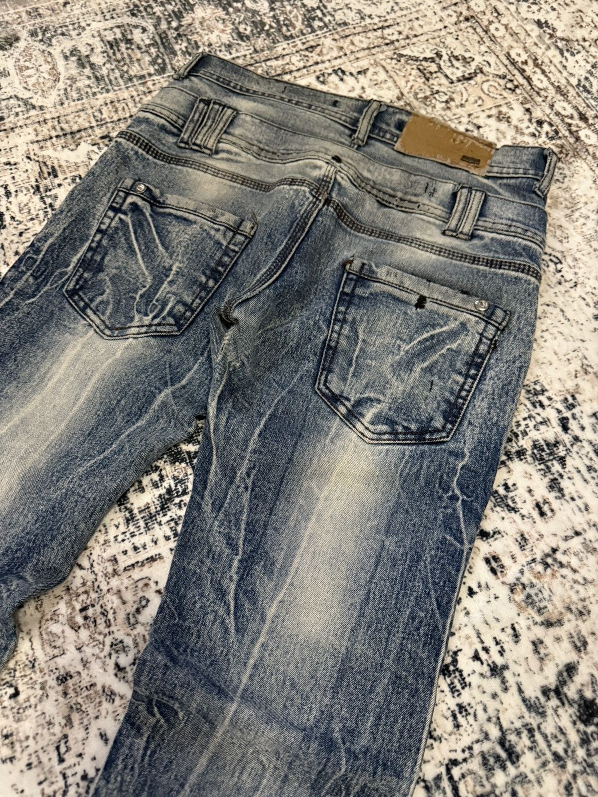 If Six Was Nine Diesel Black Gold Double Waist Whiskers Stack Flared Jeans Size US 29 - 14 Thumbnail