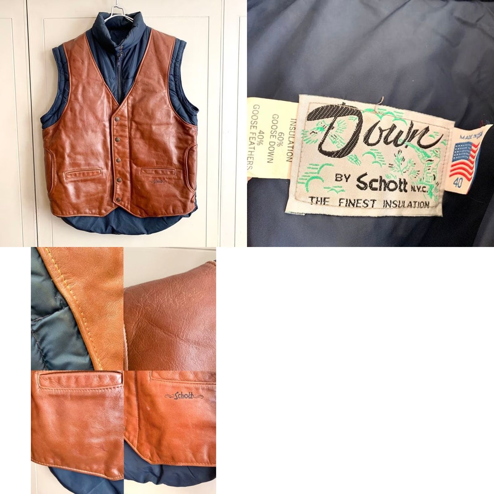 Schott Schott 2WAY Leather Down Jacket navy Vest USA Size 40 (L-XL) F/S Men's Jacket 2WAY Down Vest Navy Slim Casual Winter Heavy Size US L / EU 52-54 / 3 - 8 Thumbnail