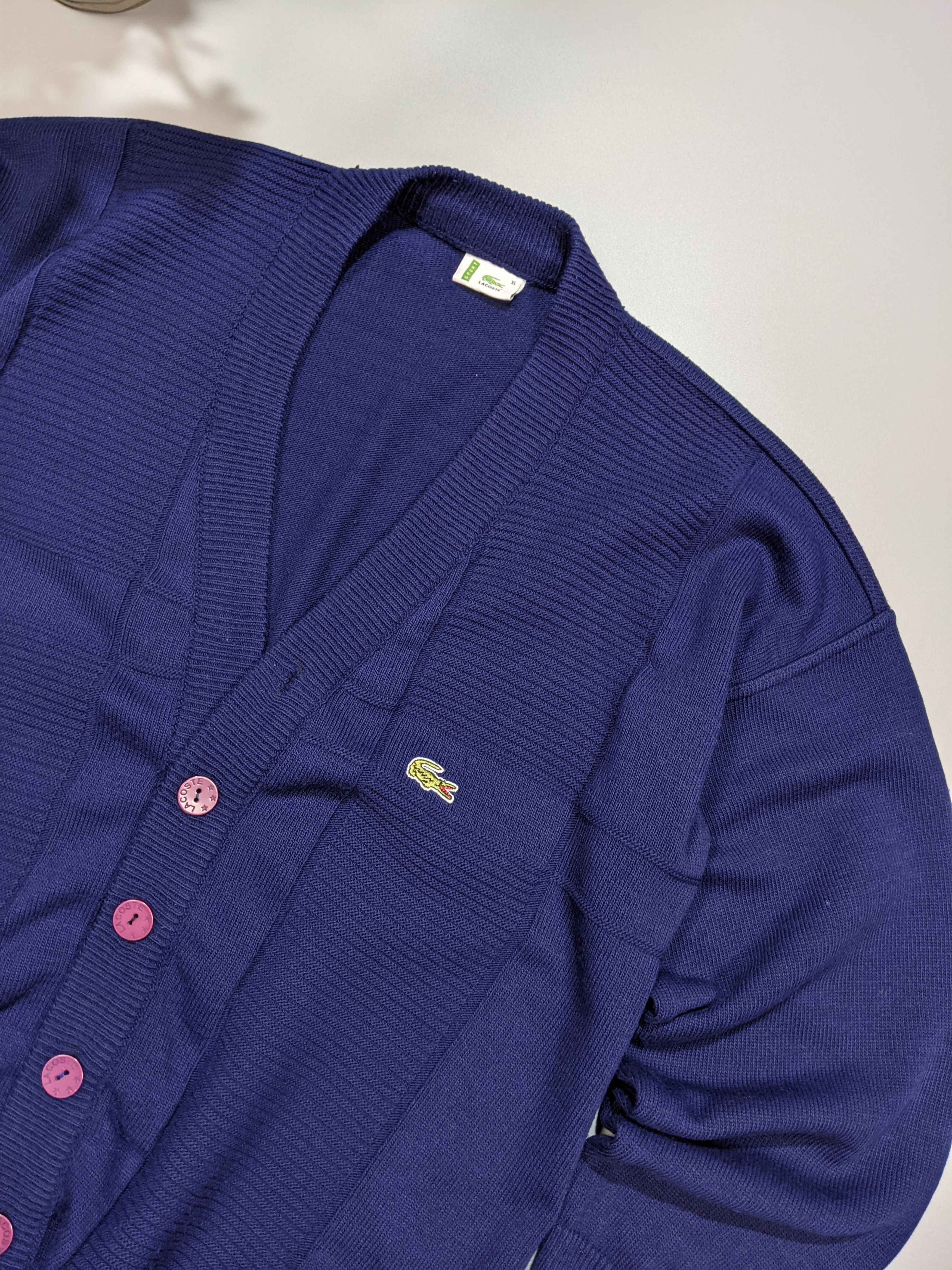 Lacoste × Vintage LACOSTE Men's Vintage 90' Navy Blue Cardigan Sweater Size US XL / EU 56 / 4 - 4 Thumbnail