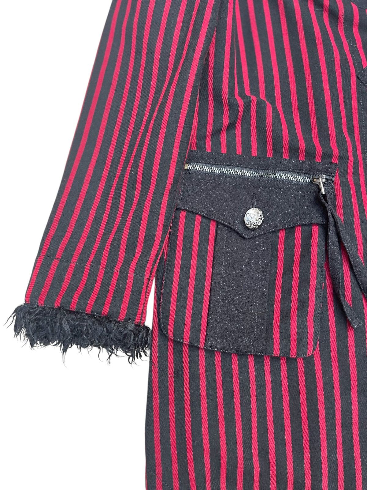 If Six Was Nine Algonquins Gothic Striped Hooded Coat RedBlack With Fur Trim Size M / US 6-8 / IT 42-44 - 5 Thumbnail