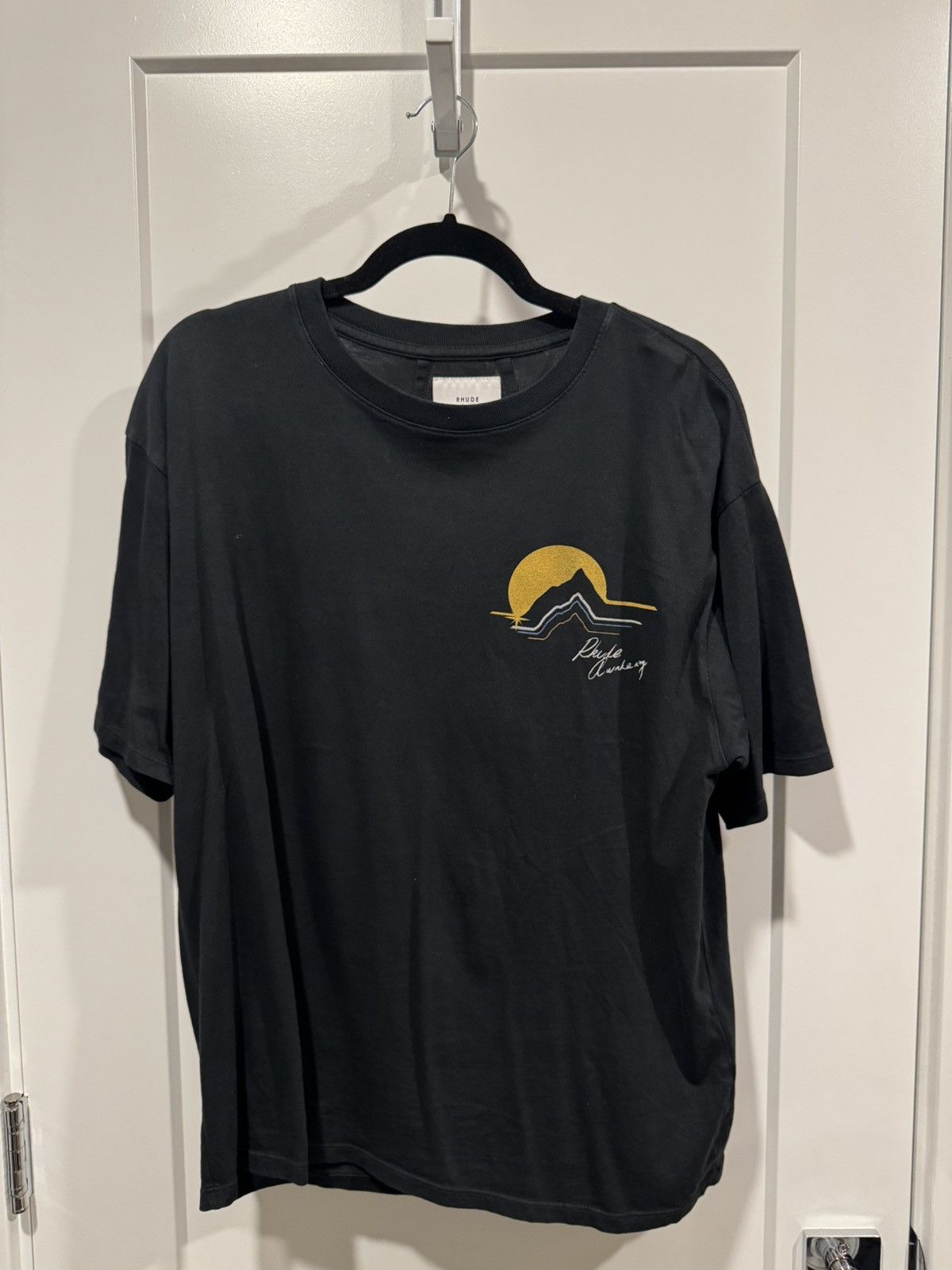 RHUDE BLACK YELLOW MOUNTAIN outlets SHIRT