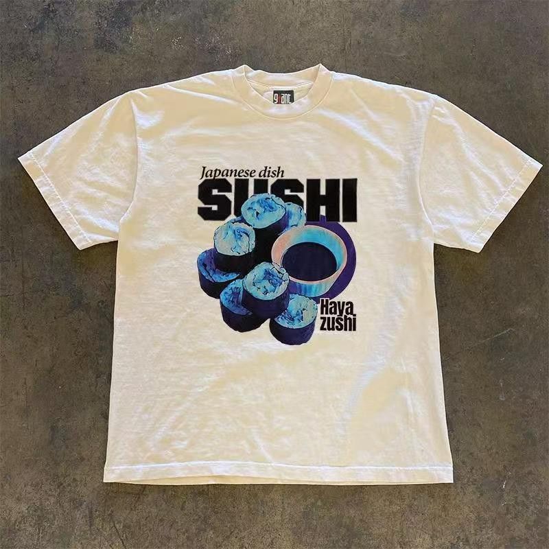 Japanese Brand × Vintage White loose casual retro sushi print t-shirt Size US M / EU 48-50 / 2 - 1 Thumbnail