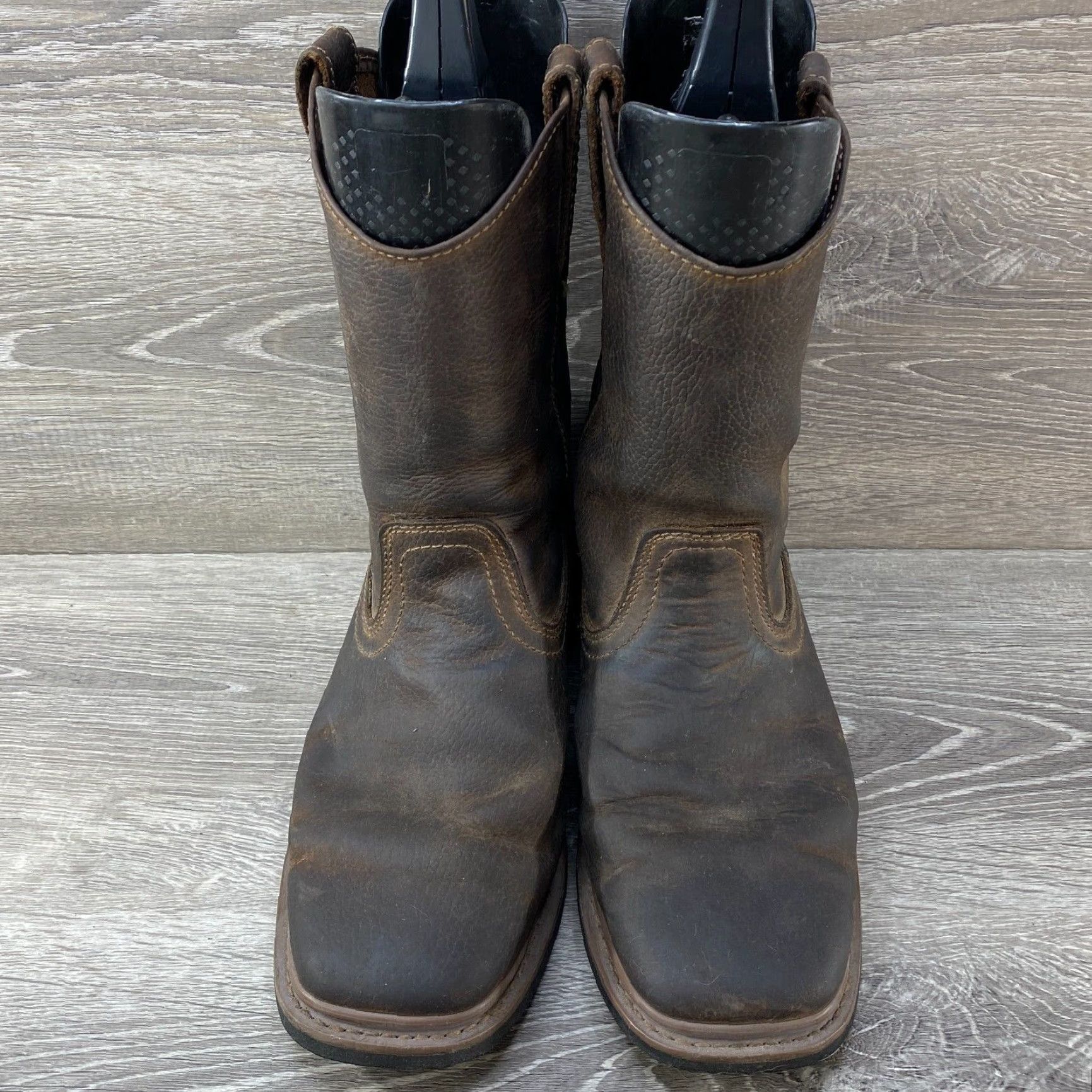 Vintage Trail Guide Dark Brown Leather Workwear Square Toe Cowboy Western Boots 8 M Mens Boot Leather Square Toe Work Boots Brown 80s Cowboy Theme Size US 8 / EU 41 - 3 Thumbnail
