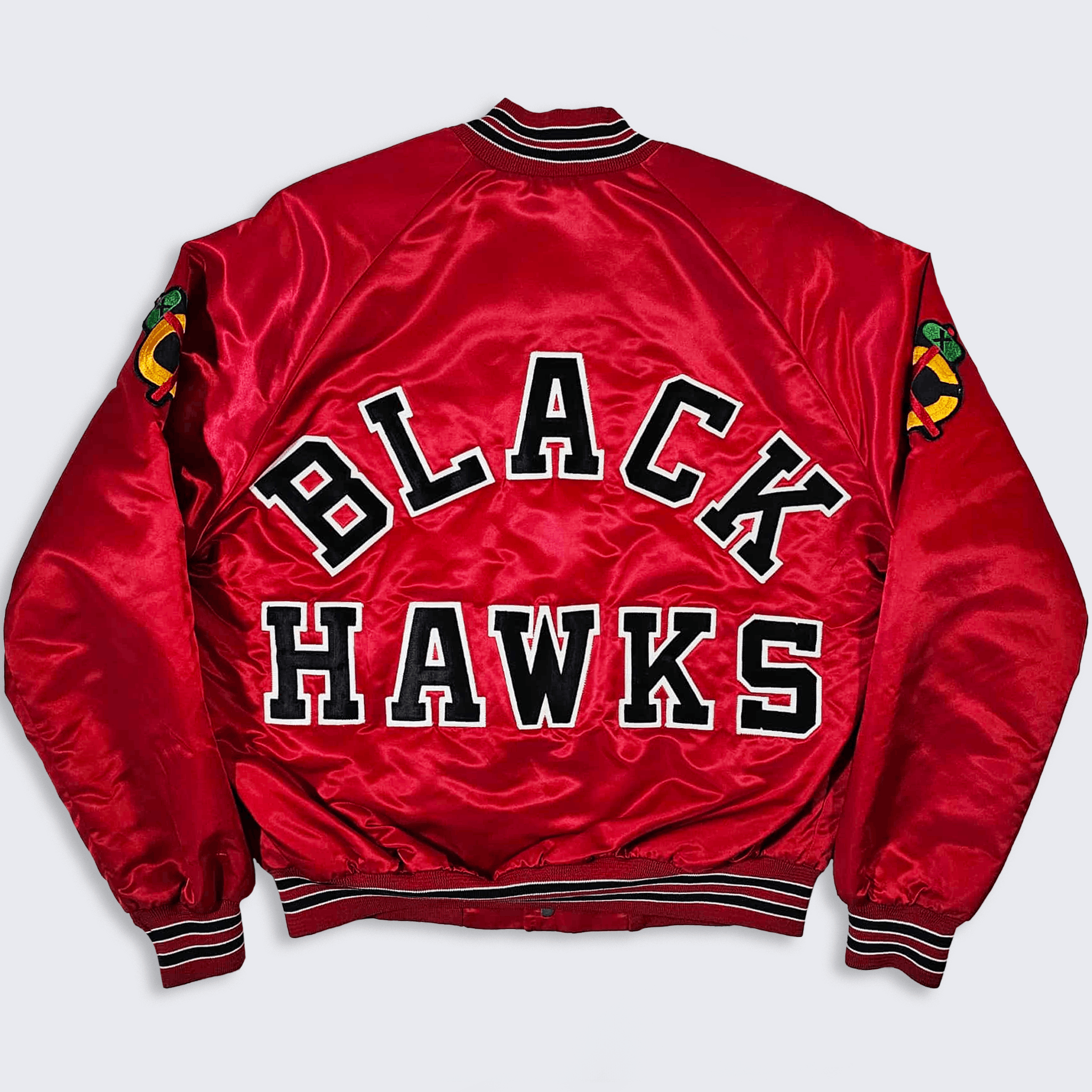 Vintage Chicago Black Hawks 90s Chalk Line Satin Bomber Jacket Size US L / EU 52-54 / 3 - 1 Thumbnail